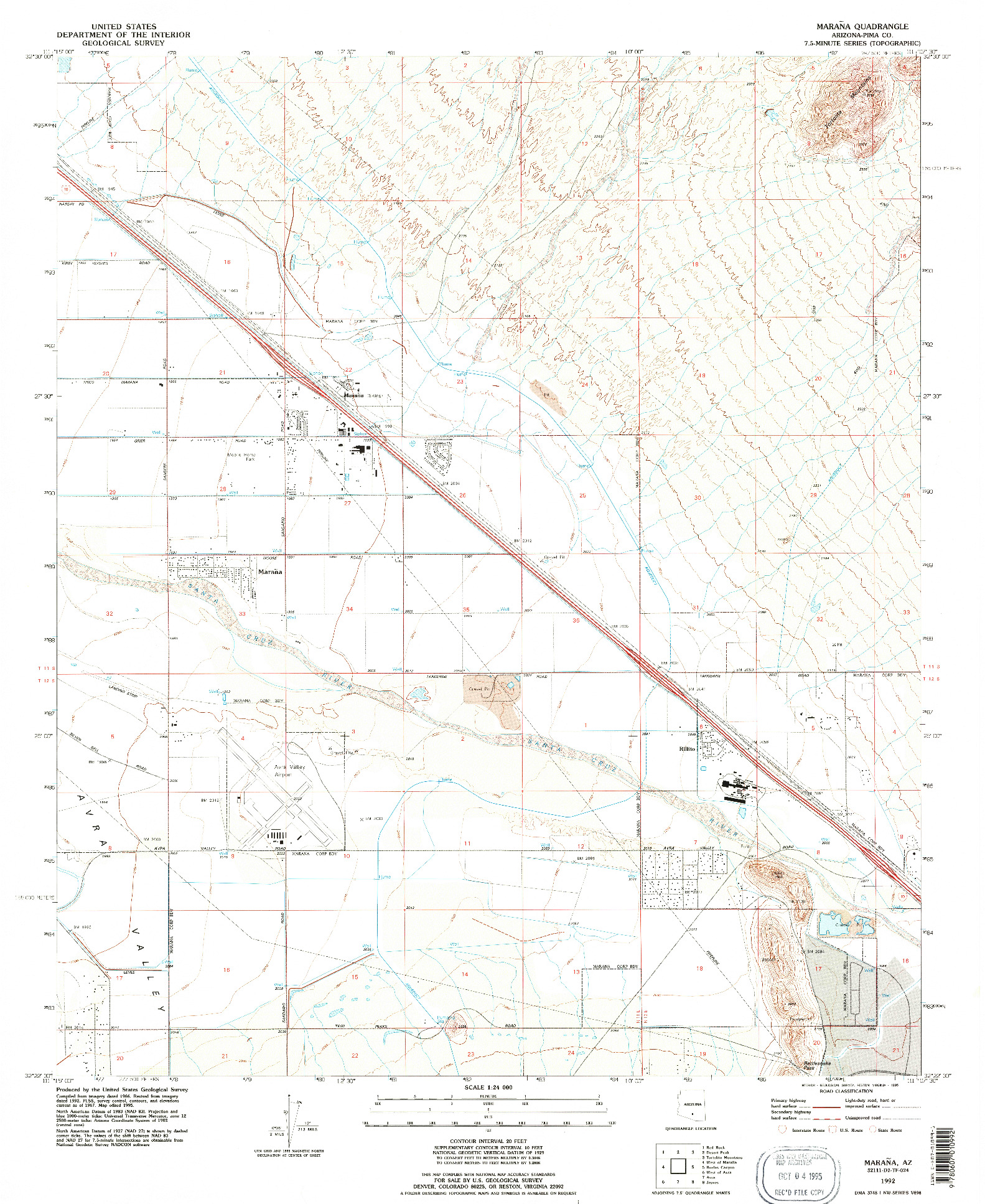 USGS 1:24000-SCALE QUADRANGLE FOR MARANA, AZ 1992