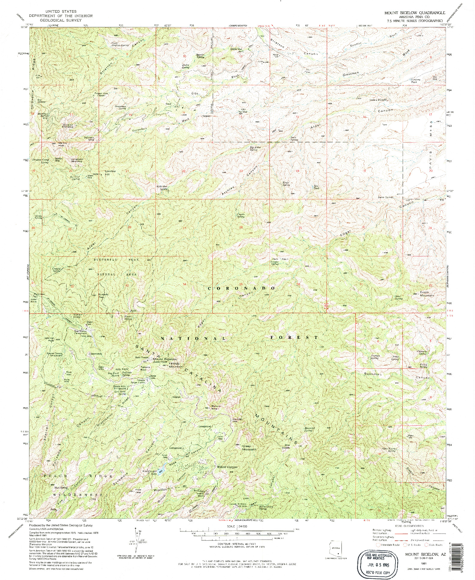 USGS 1:24000-SCALE QUADRANGLE FOR MOUNT BIGELOW, AZ 1981