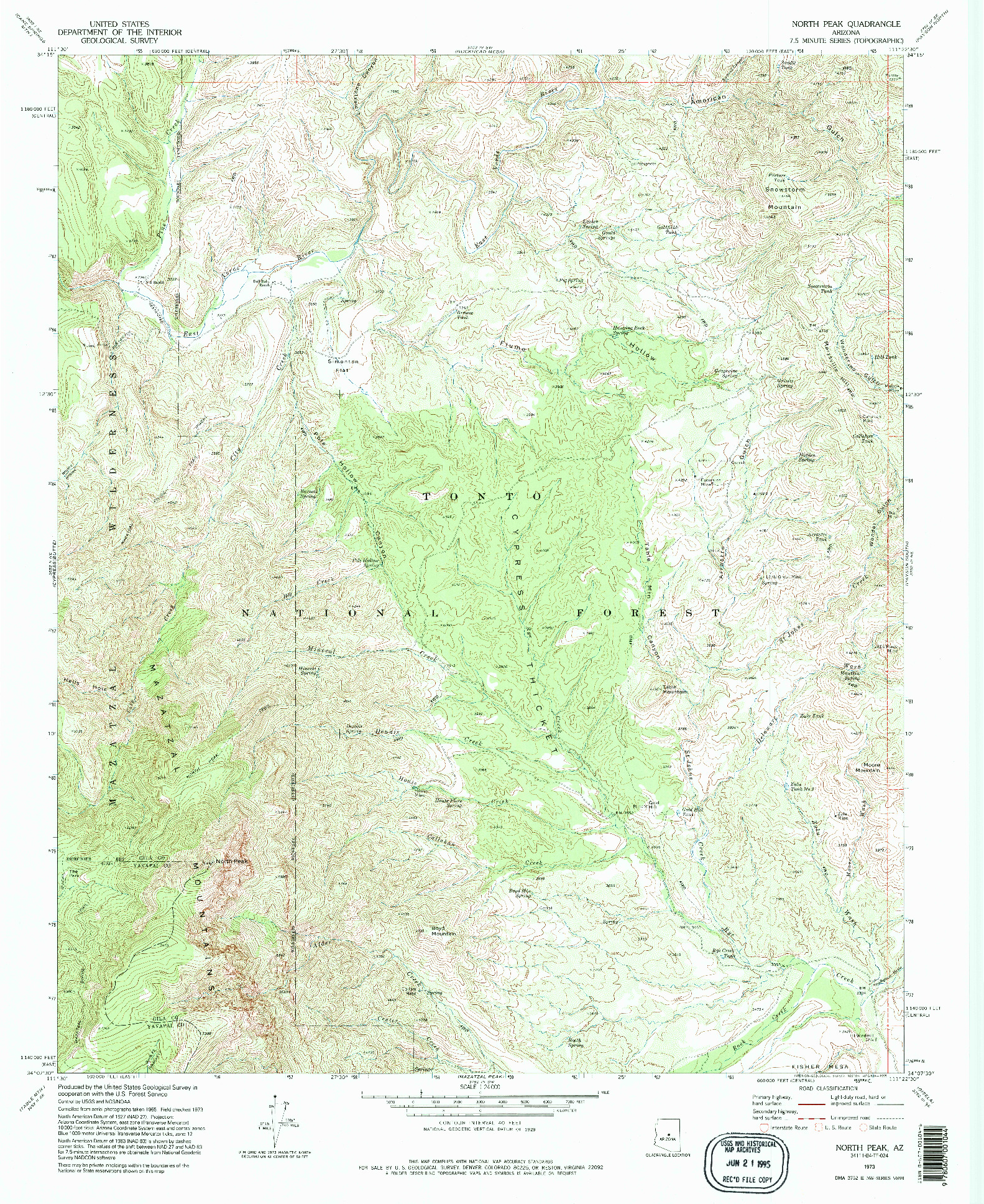 USGS 1:24000-SCALE QUADRANGLE FOR NORTH PEAK, AZ 1973