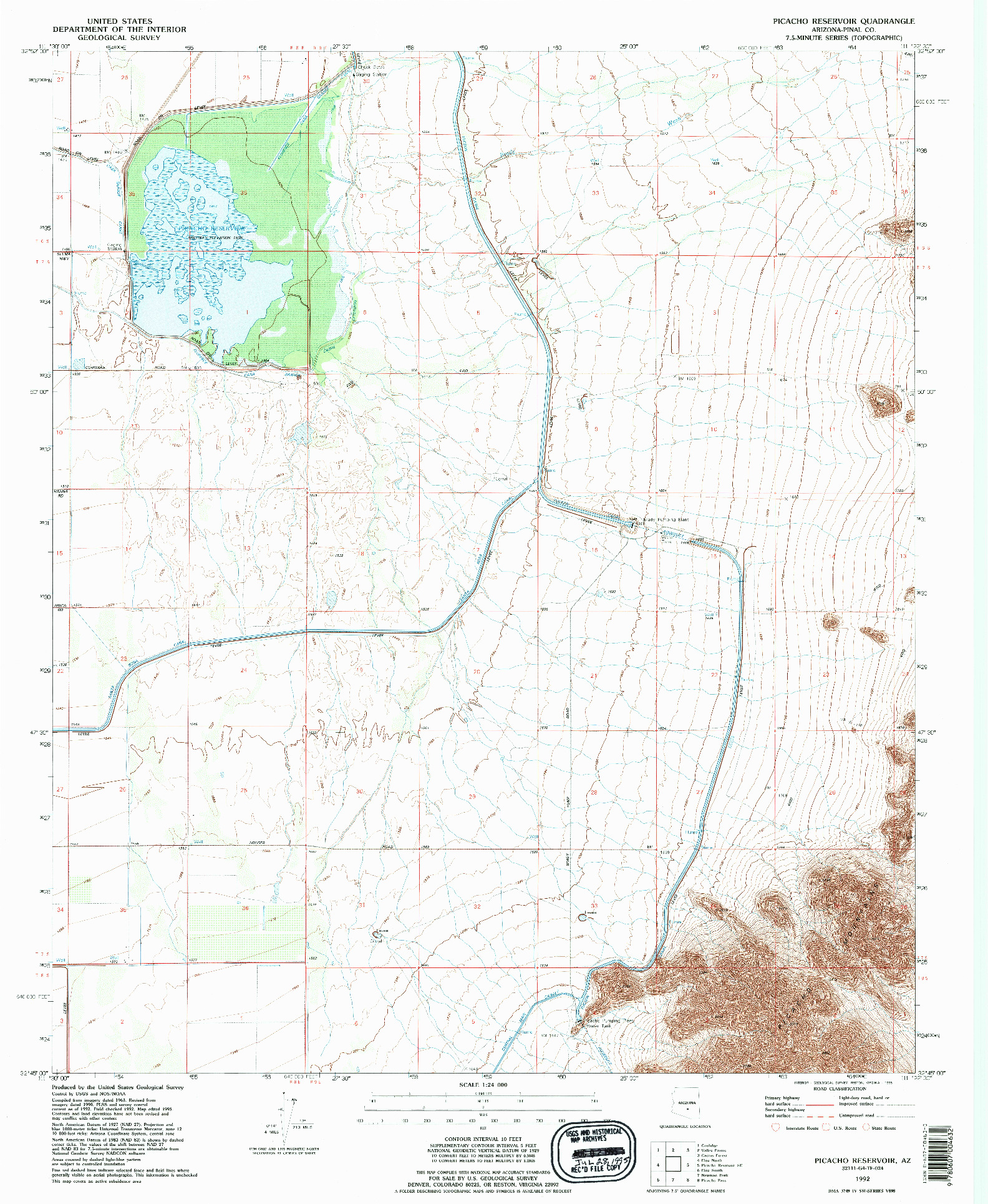 USGS 1:24000-SCALE QUADRANGLE FOR PICACHO RESERVOIR, AZ 1992