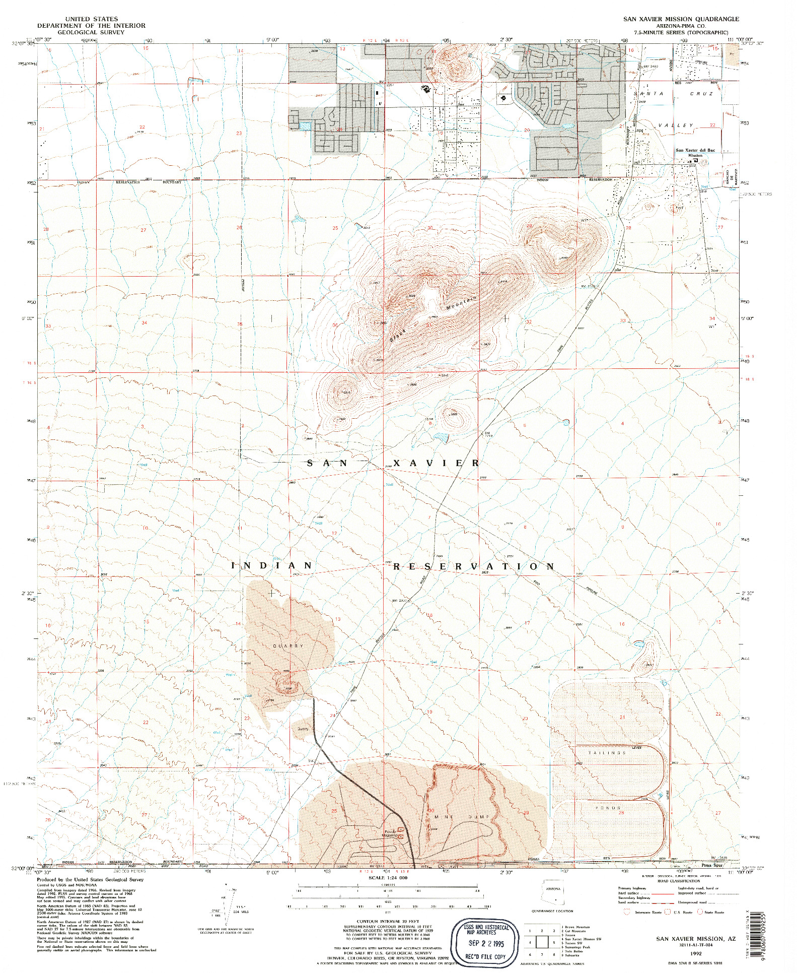 USGS 1:24000-SCALE QUADRANGLE FOR SAN XAVIER MISSION, AZ 1992