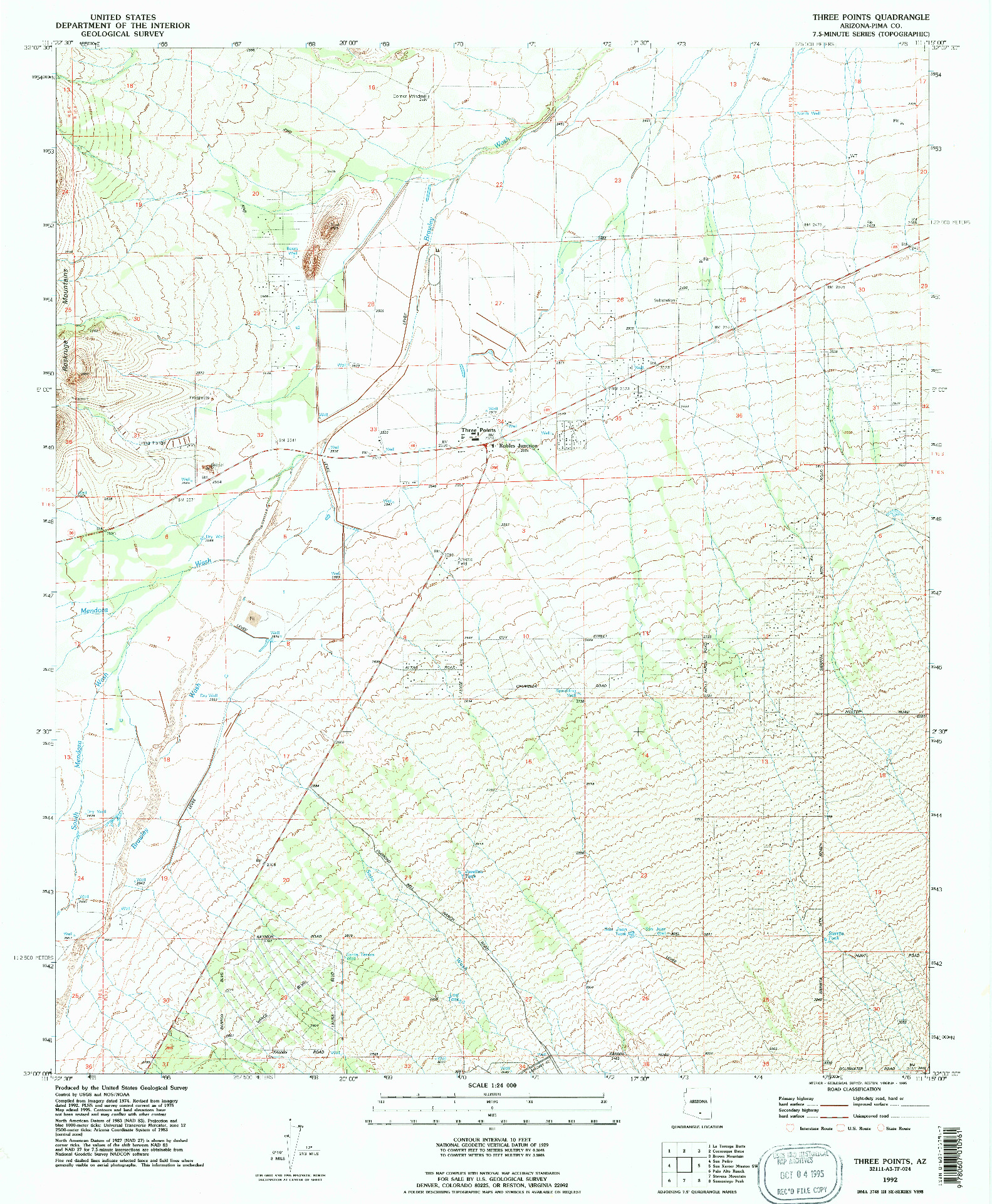 USGS 1:24000-SCALE QUADRANGLE FOR THREE POINTS, AZ 1992