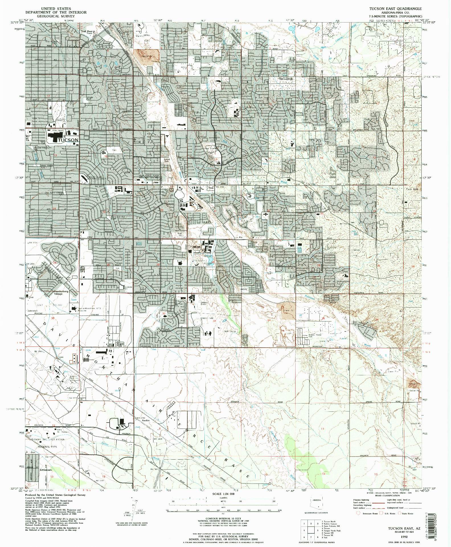 USGS 1:24000-SCALE QUADRANGLE FOR TUCSON EAST, AZ 1992
