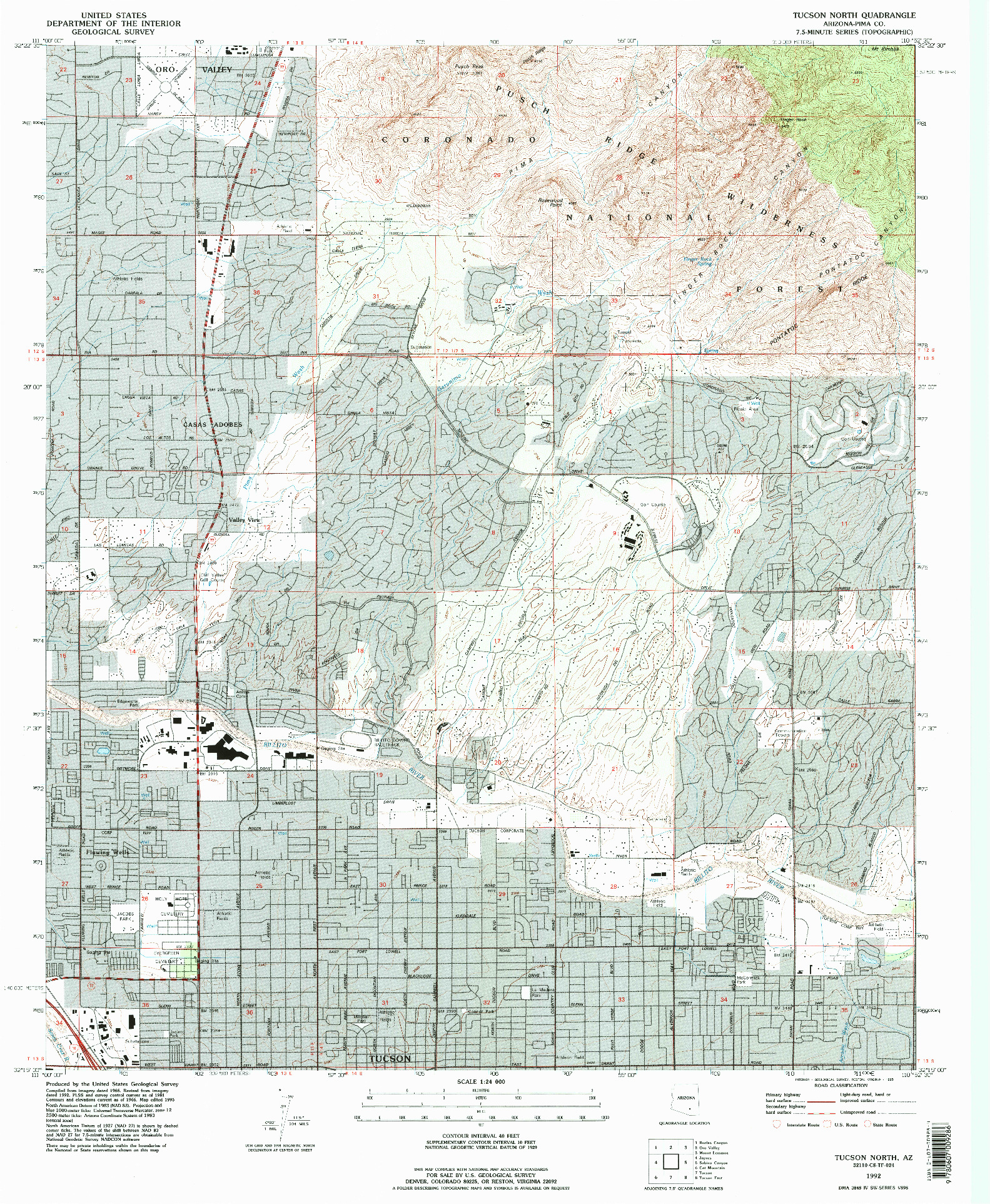 USGS 1:24000-SCALE QUADRANGLE FOR TUCSON NORTH, AZ 1992
