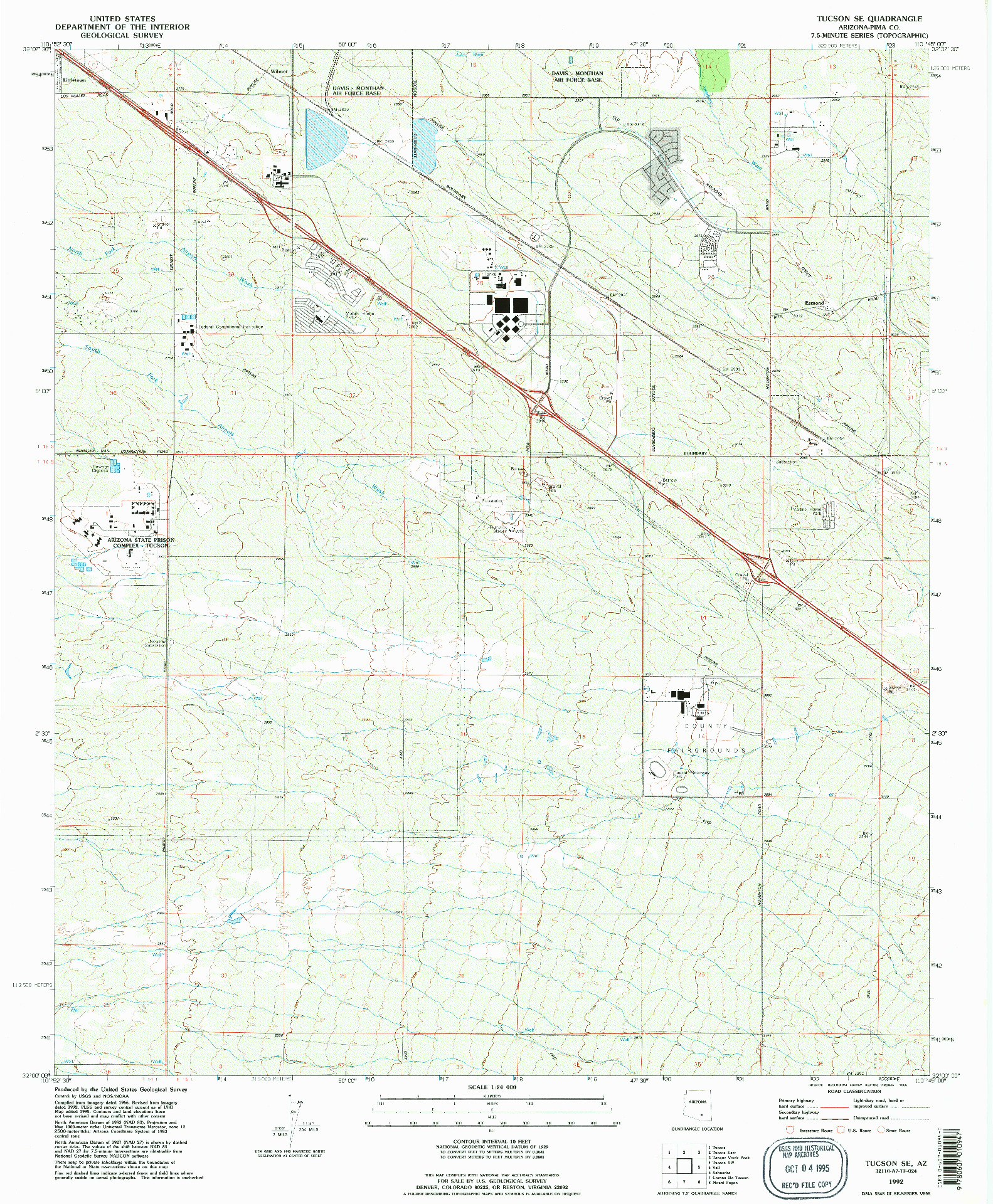 USGS 1:24000-SCALE QUADRANGLE FOR TUCSON SE, AZ 1992
