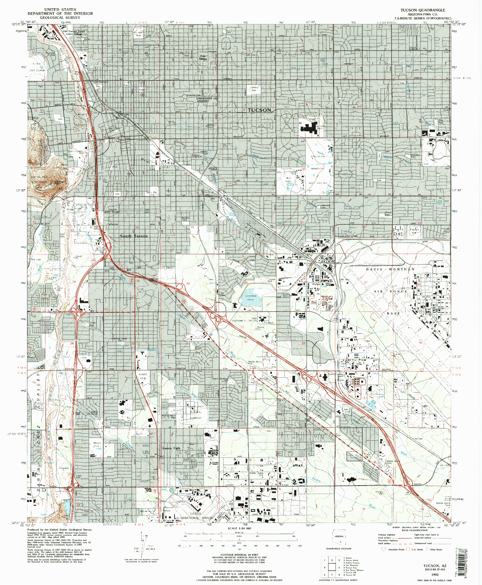 USGS 1:24000-SCALE QUADRANGLE FOR TUCSON, AZ 1992