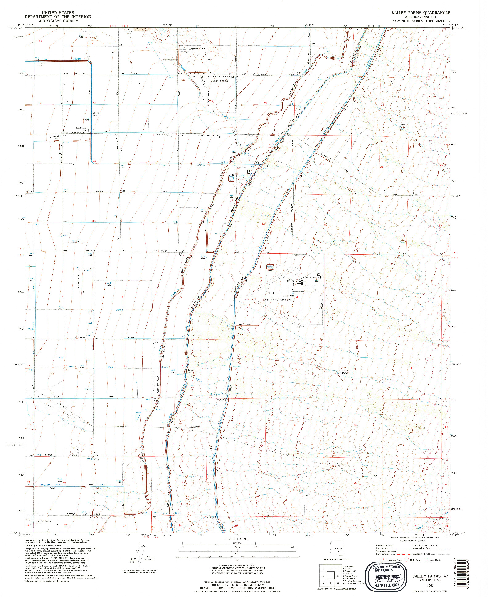 USGS 1:24000-SCALE QUADRANGLE FOR VALLEY FARMS, AZ 1992
