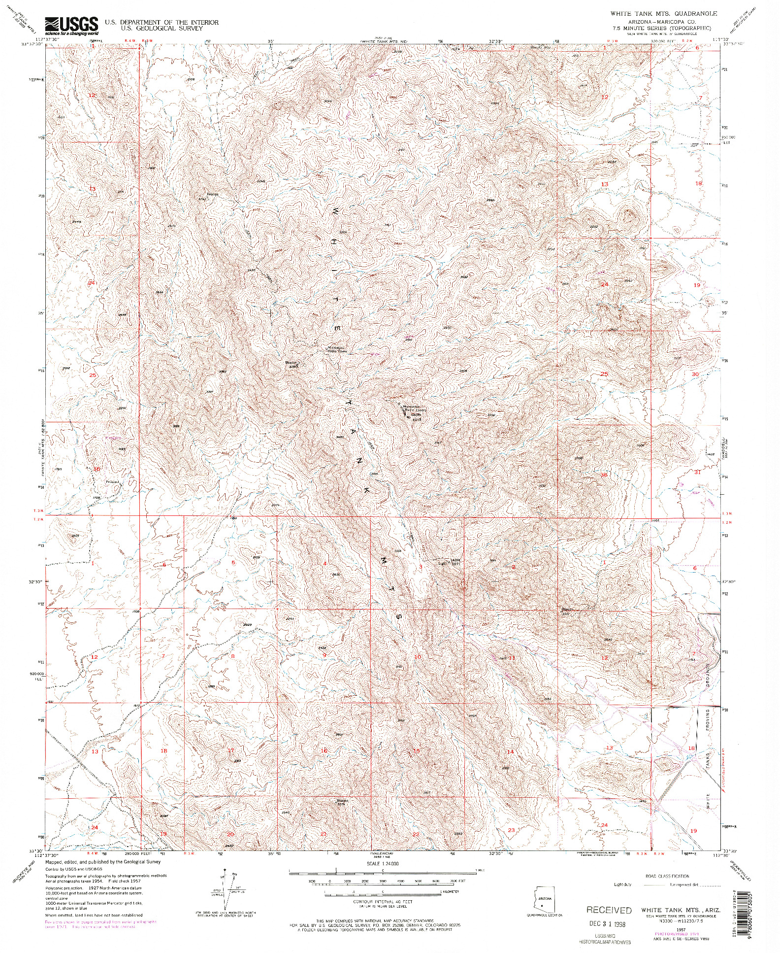 USGS 1:24000-SCALE QUADRANGLE FOR WHITE TANK MTS, AZ 1957