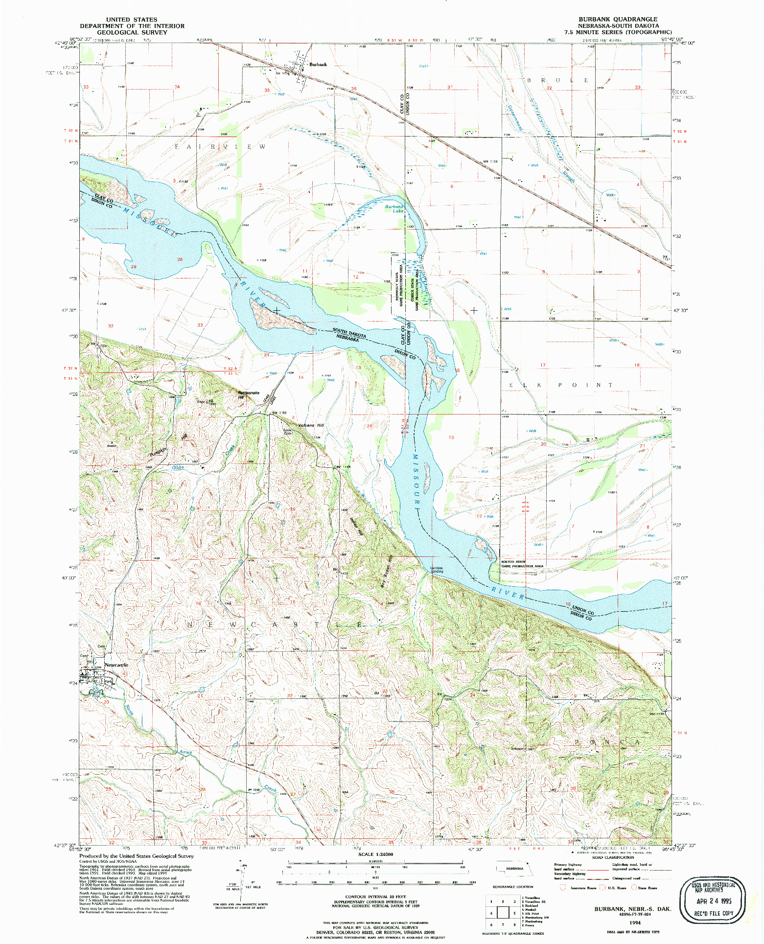 USGS 1:24000-SCALE QUADRANGLE FOR BURBANK, NE 1994