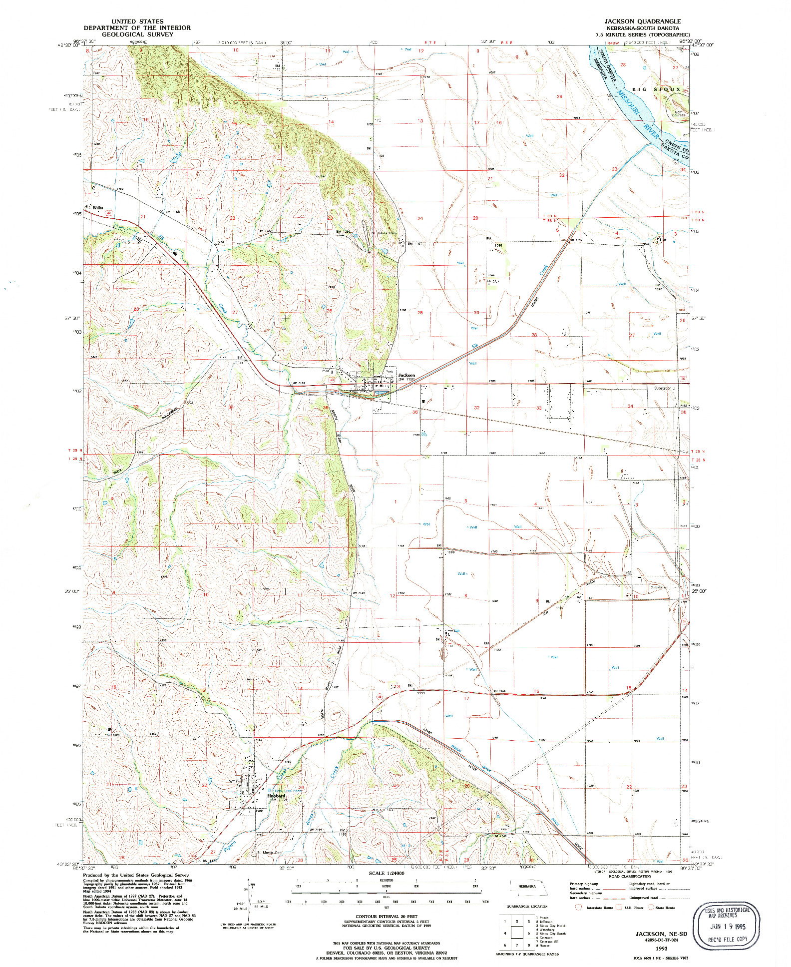 USGS 1:24000-SCALE QUADRANGLE FOR JACKSON, NE 1993