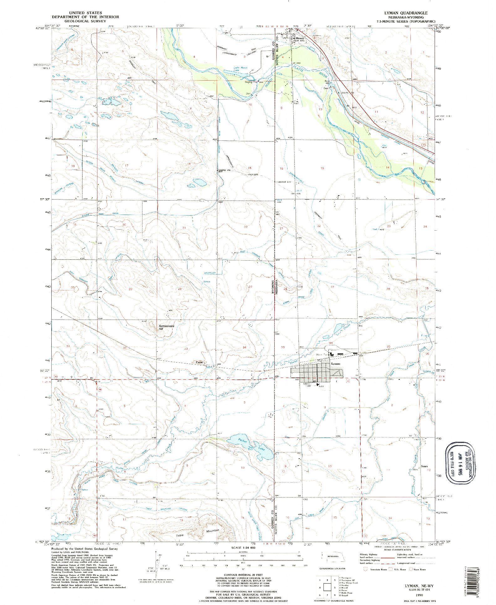 USGS 1:24000-SCALE QUADRANGLE FOR LYMAN, NE 1990