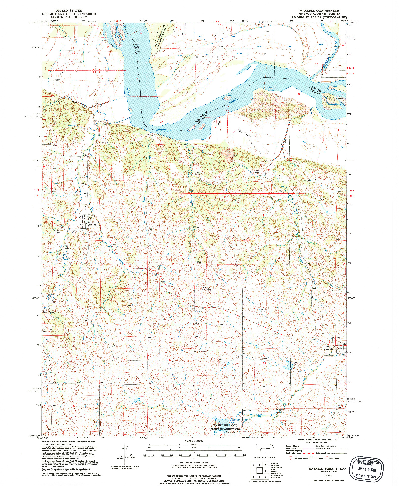 USGS 1:24000-SCALE QUADRANGLE FOR MASKELL, NE 1994