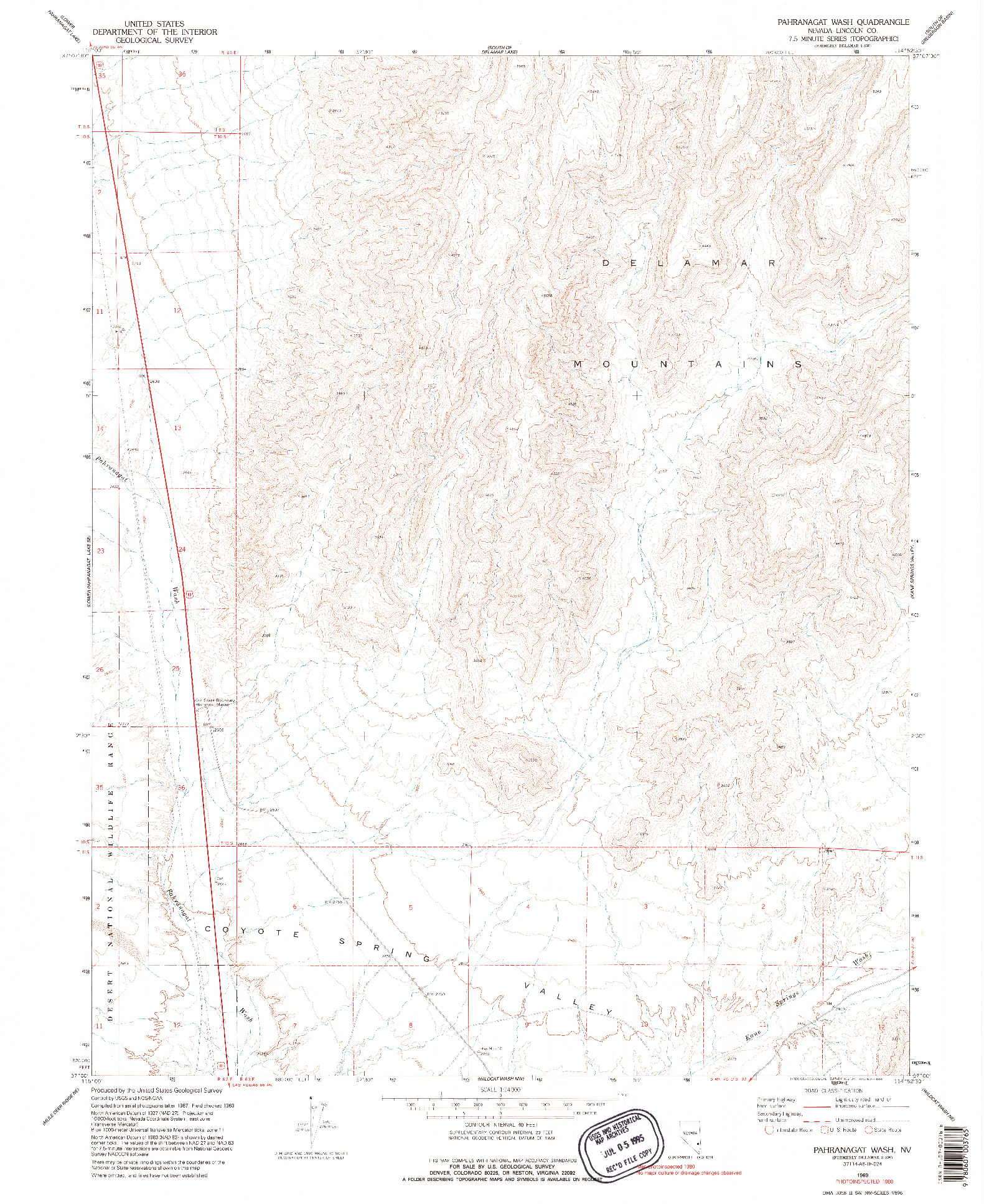 USGS 1:24000-SCALE QUADRANGLE FOR PAHRANAGAT WASH, NV 1969