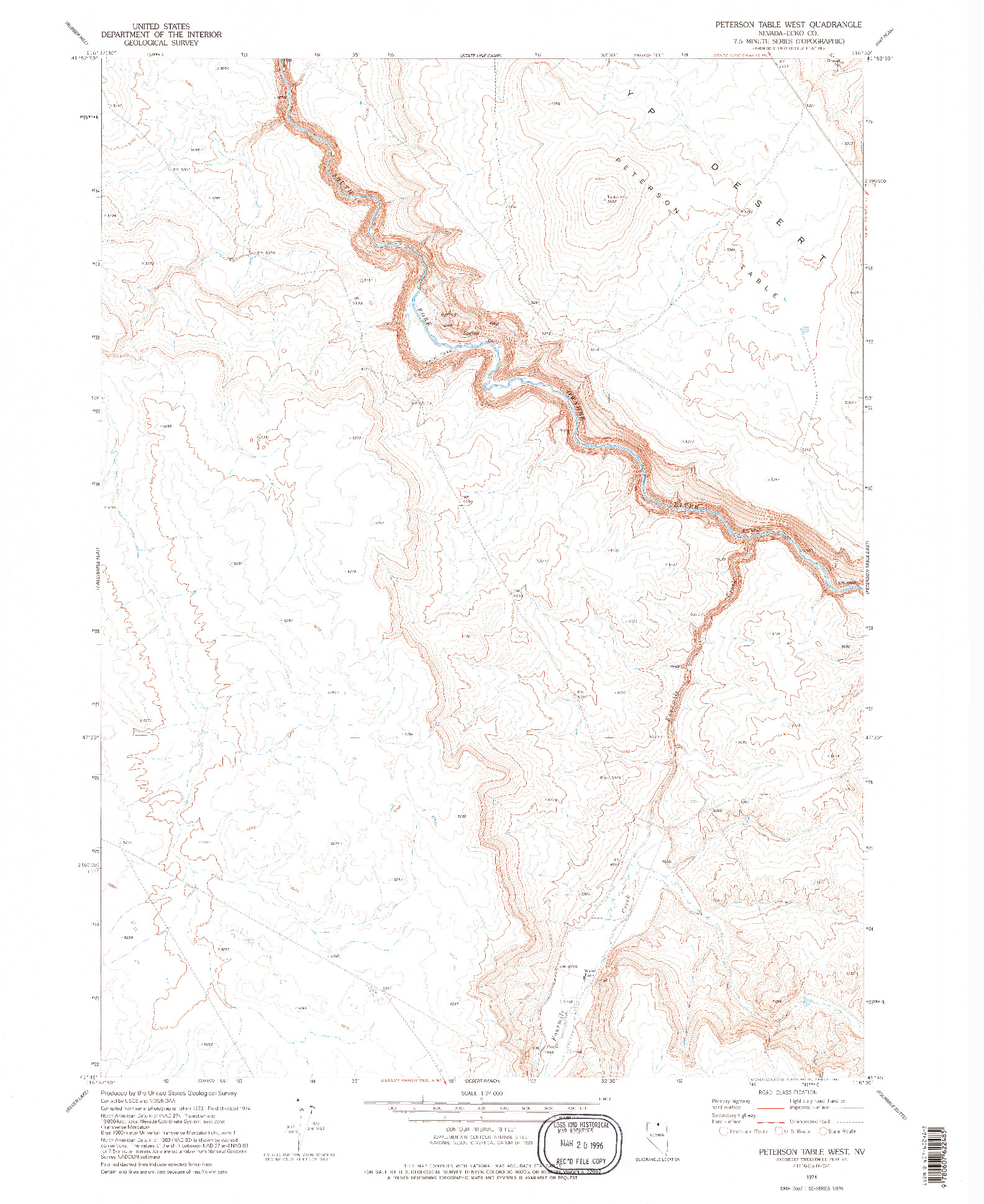 USGS 1:24000-SCALE QUADRANGLE FOR PETERSON TABLE WEST, NV 1974