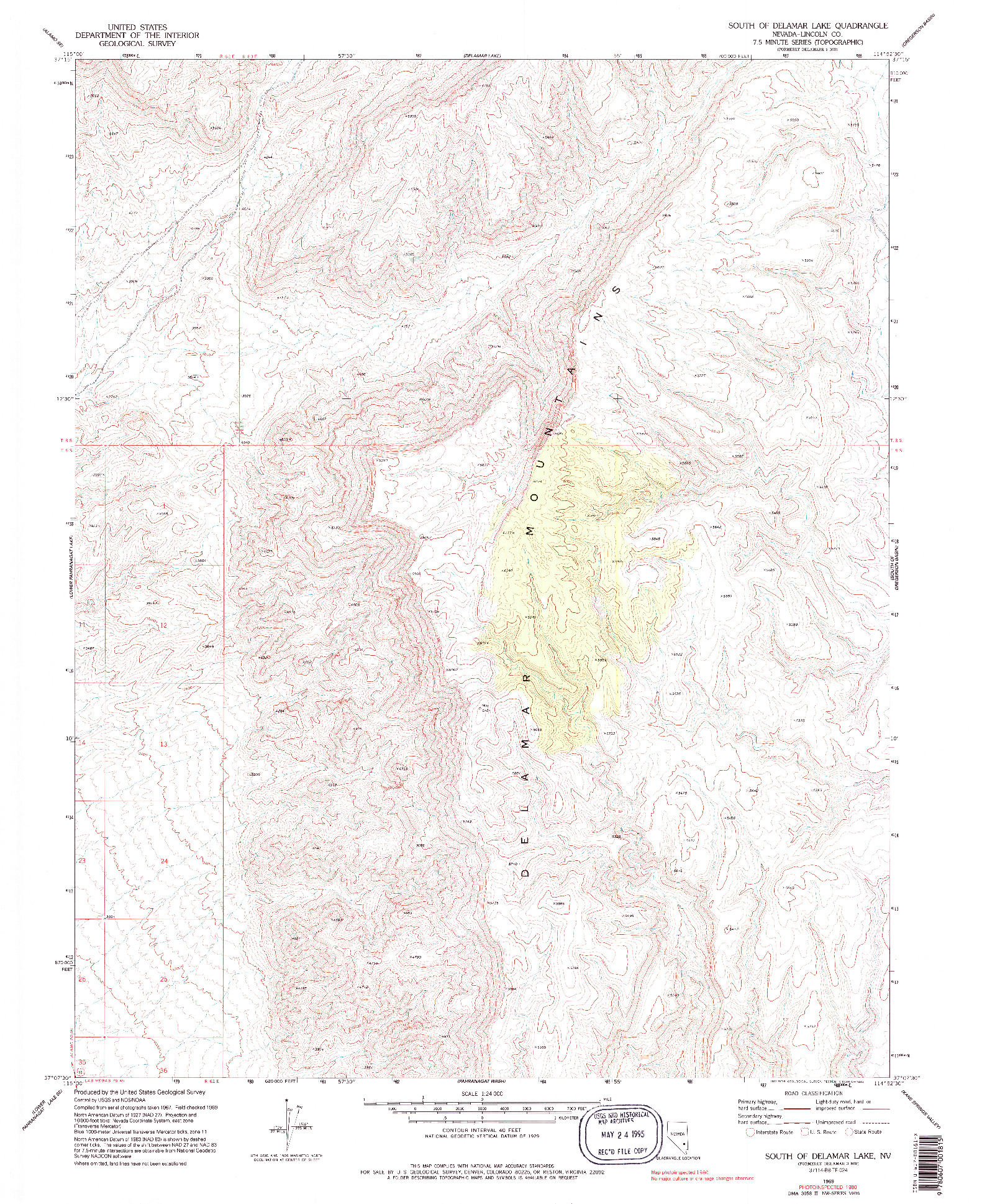 USGS 1:24000-SCALE QUADRANGLE FOR SOUTH OF DELAMAR LAKE, NV 1969