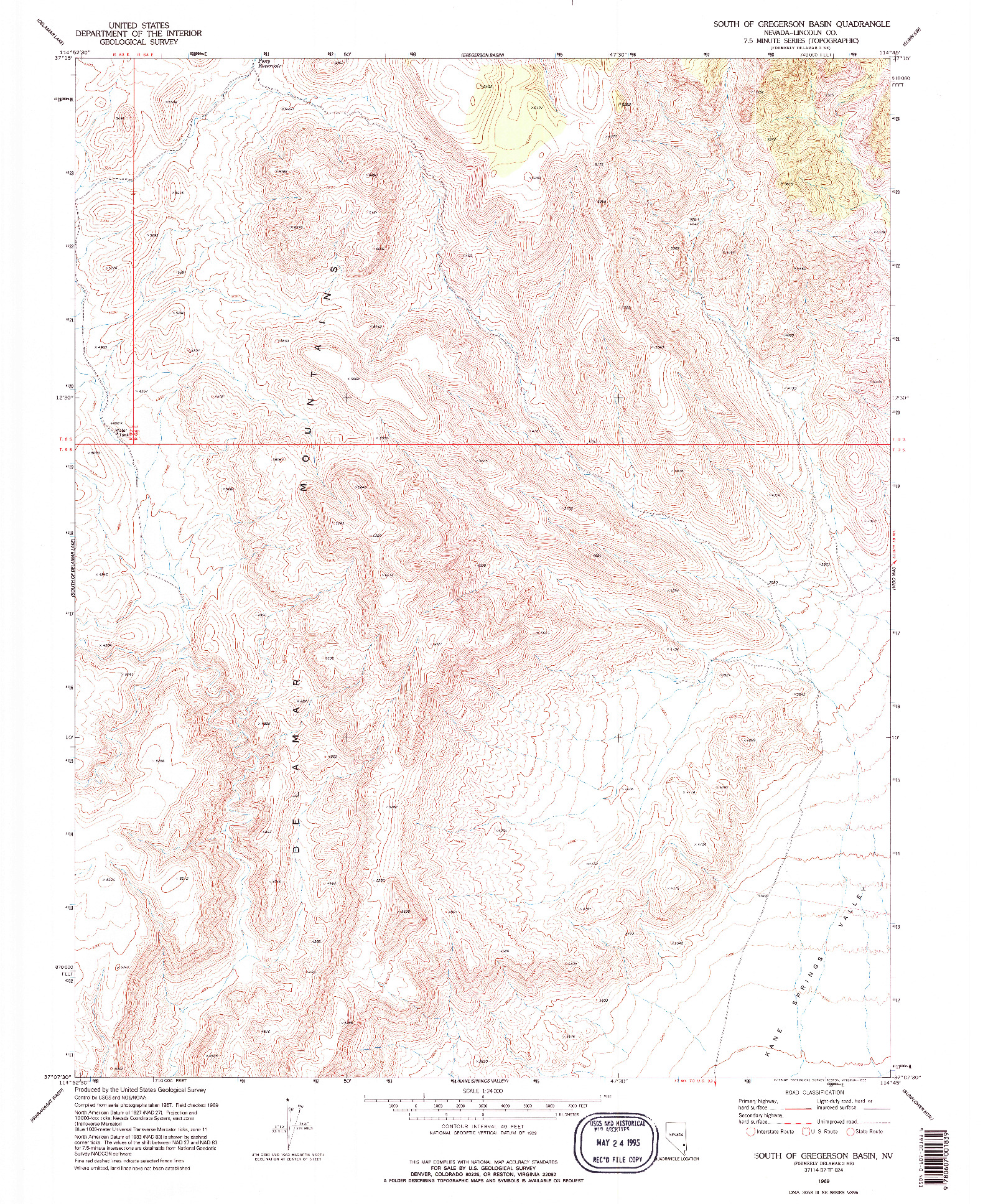 USGS 1:24000-SCALE QUADRANGLE FOR SOUTH OF GREGERSON BASIN, NV 1969