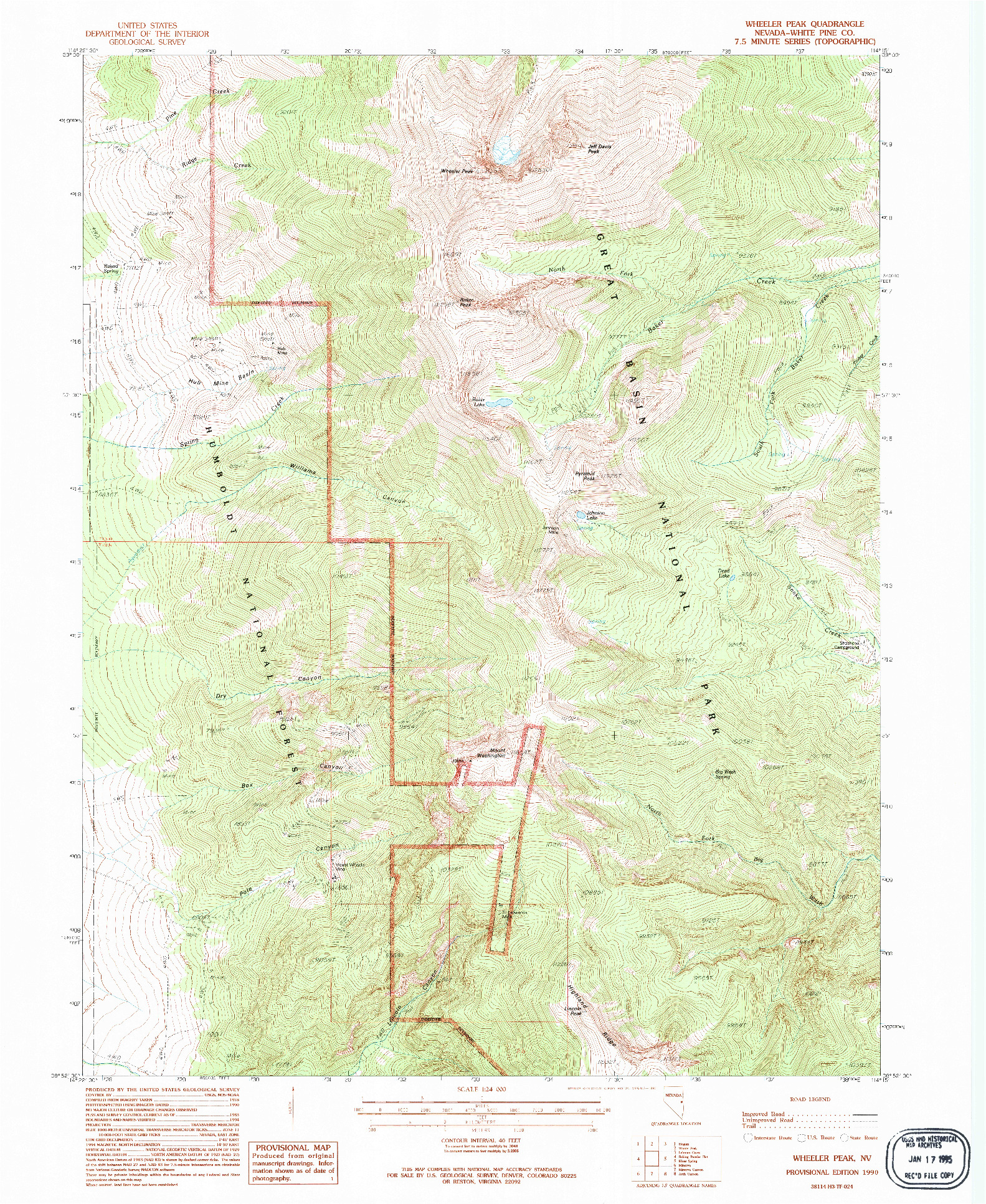 USGS 1:24000-SCALE QUADRANGLE FOR WHEELER PEAK, NV 1990