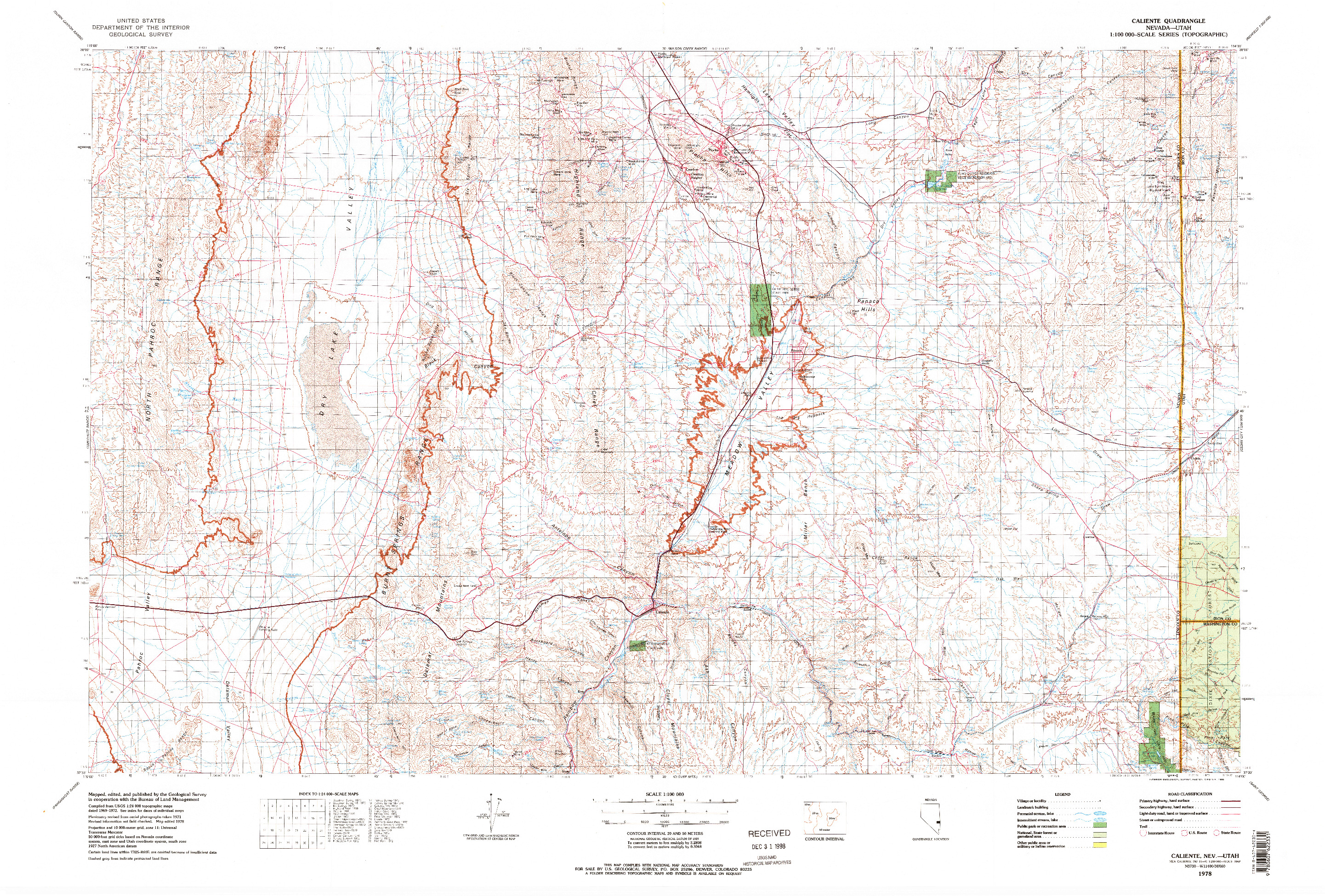 USGS 1:100000-SCALE QUADRANGLE FOR CALIENTE, NV 1978