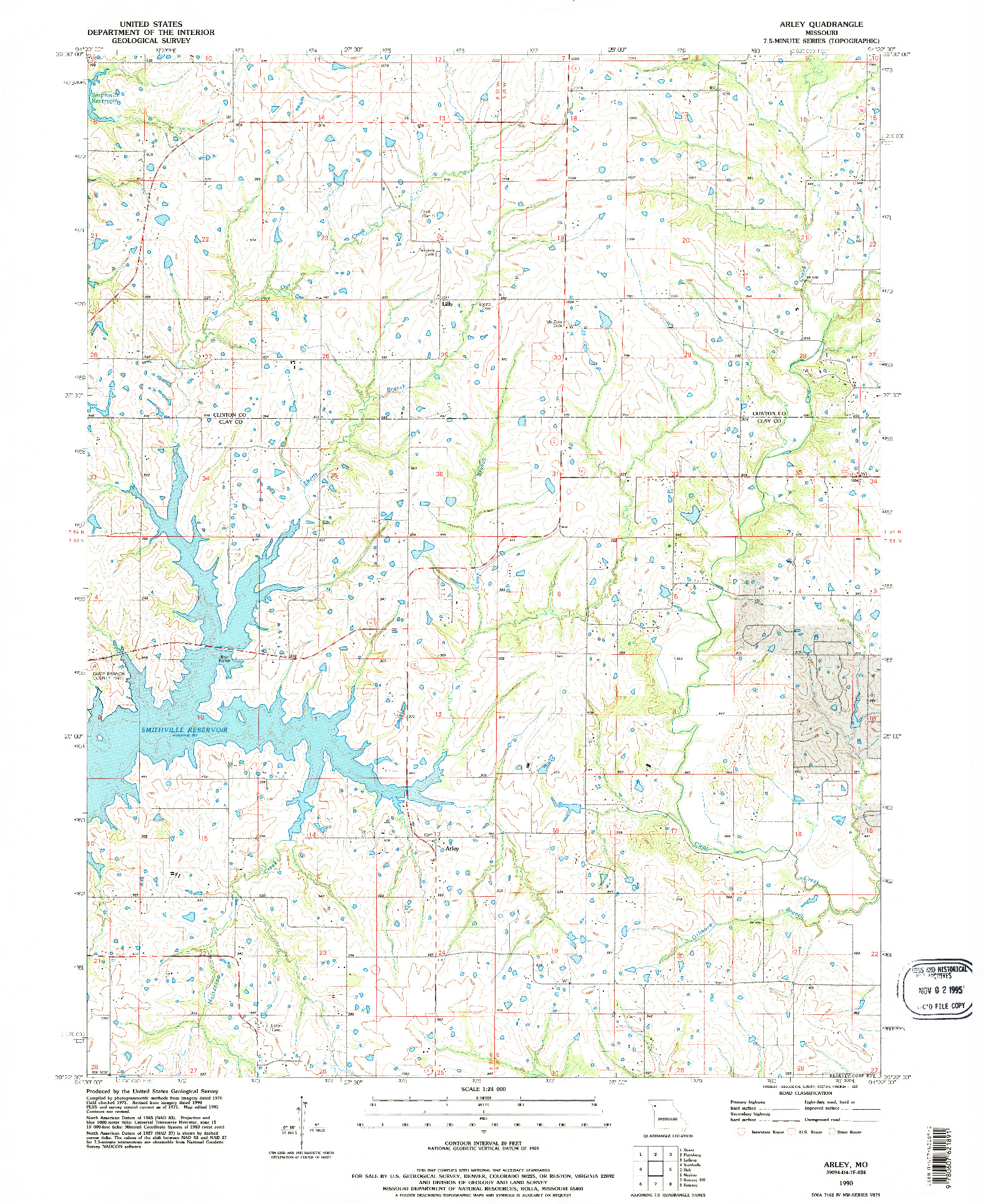 USGS 1:24000-SCALE QUADRANGLE FOR ARLEY, MO 1990