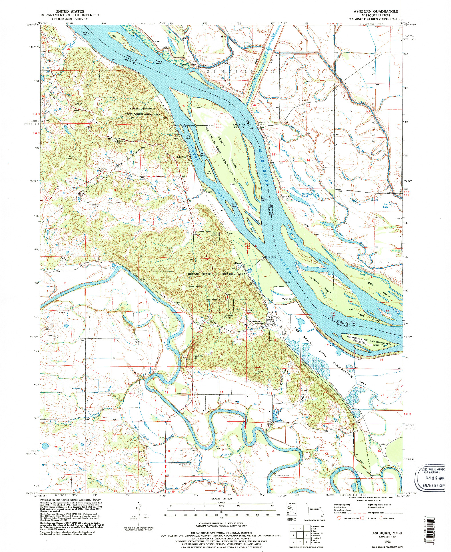 USGS 1:24000-SCALE QUADRANGLE FOR ASHBURN, MO 1993