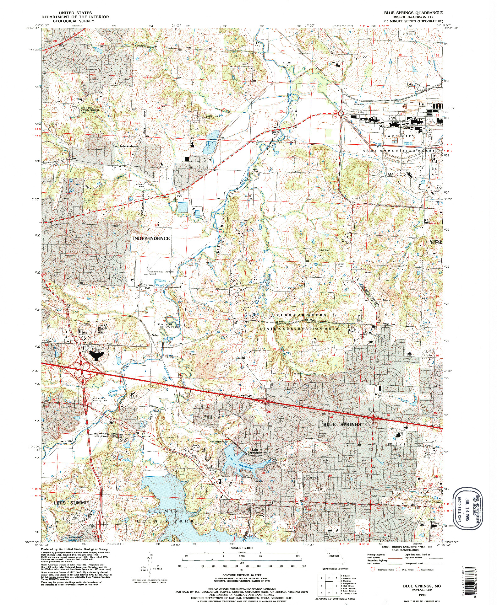 USGS 1:24000-SCALE QUADRANGLE FOR BLUE SPRINGS, MO 1990