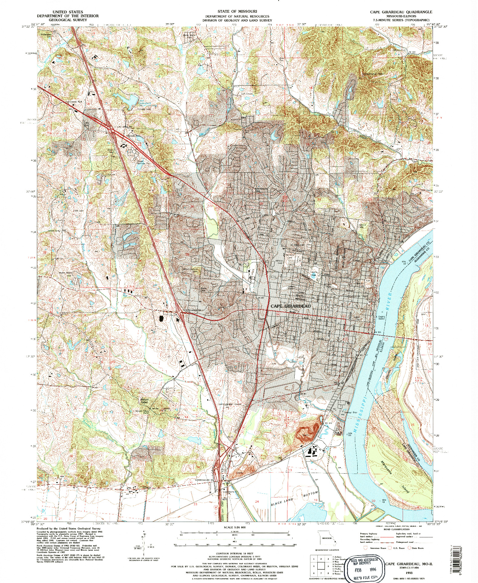 USGS 1:24000-SCALE QUADRANGLE FOR CAPE GIRARDEAU, MO 1993