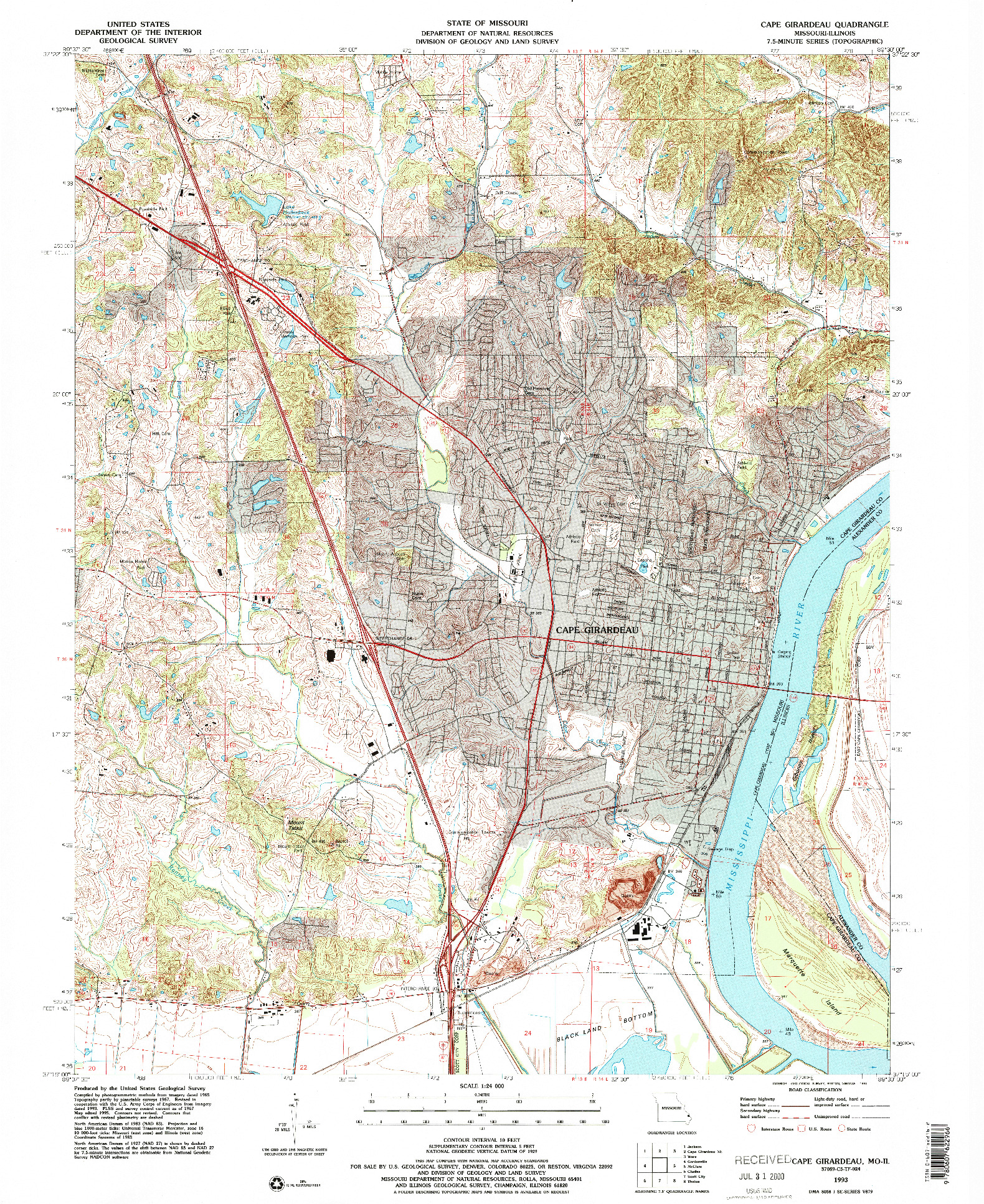 USGS 1:24000-SCALE QUADRANGLE FOR CAPE GIRARDEAU, MO 1993