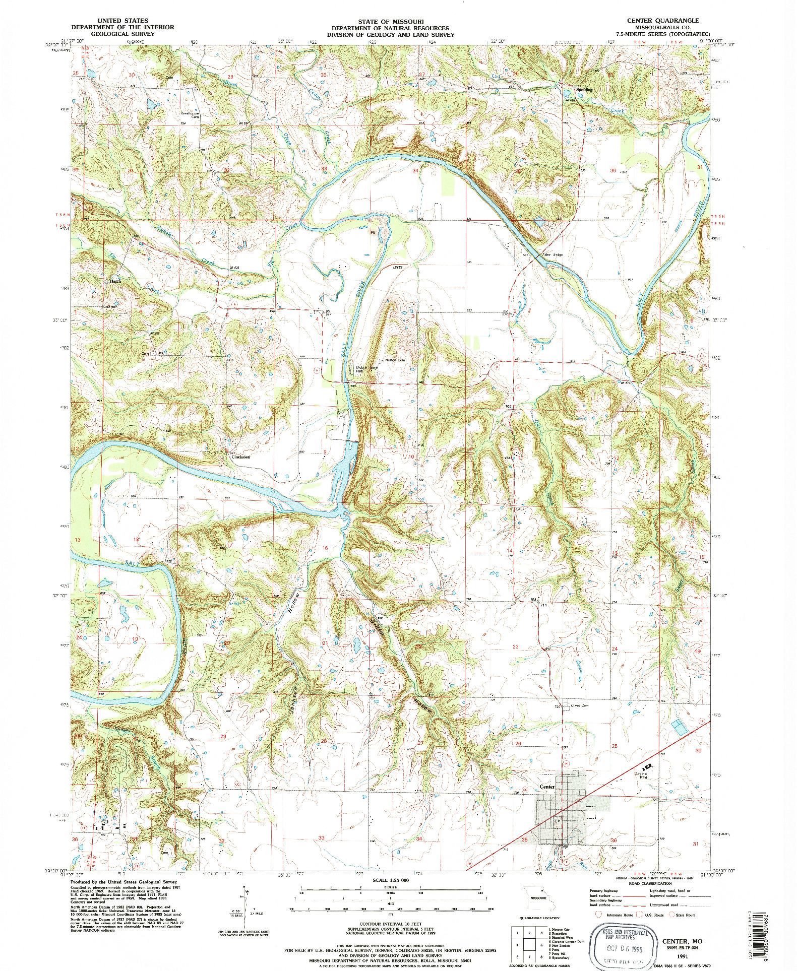 USGS 1:24000-SCALE QUADRANGLE FOR CENTER, MO 1991