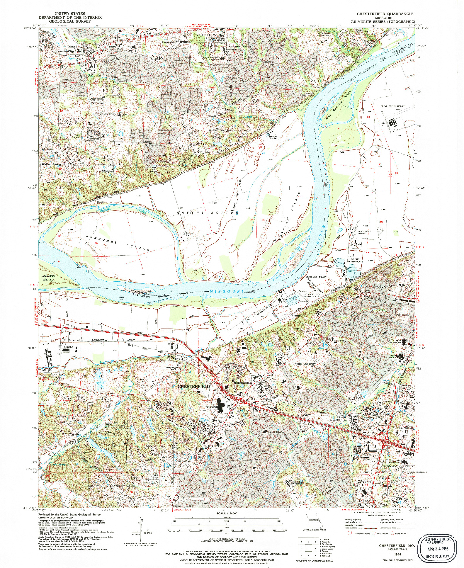 USGS 1:24000-SCALE QUADRANGLE FOR CHESTERFIELD, MO 1994