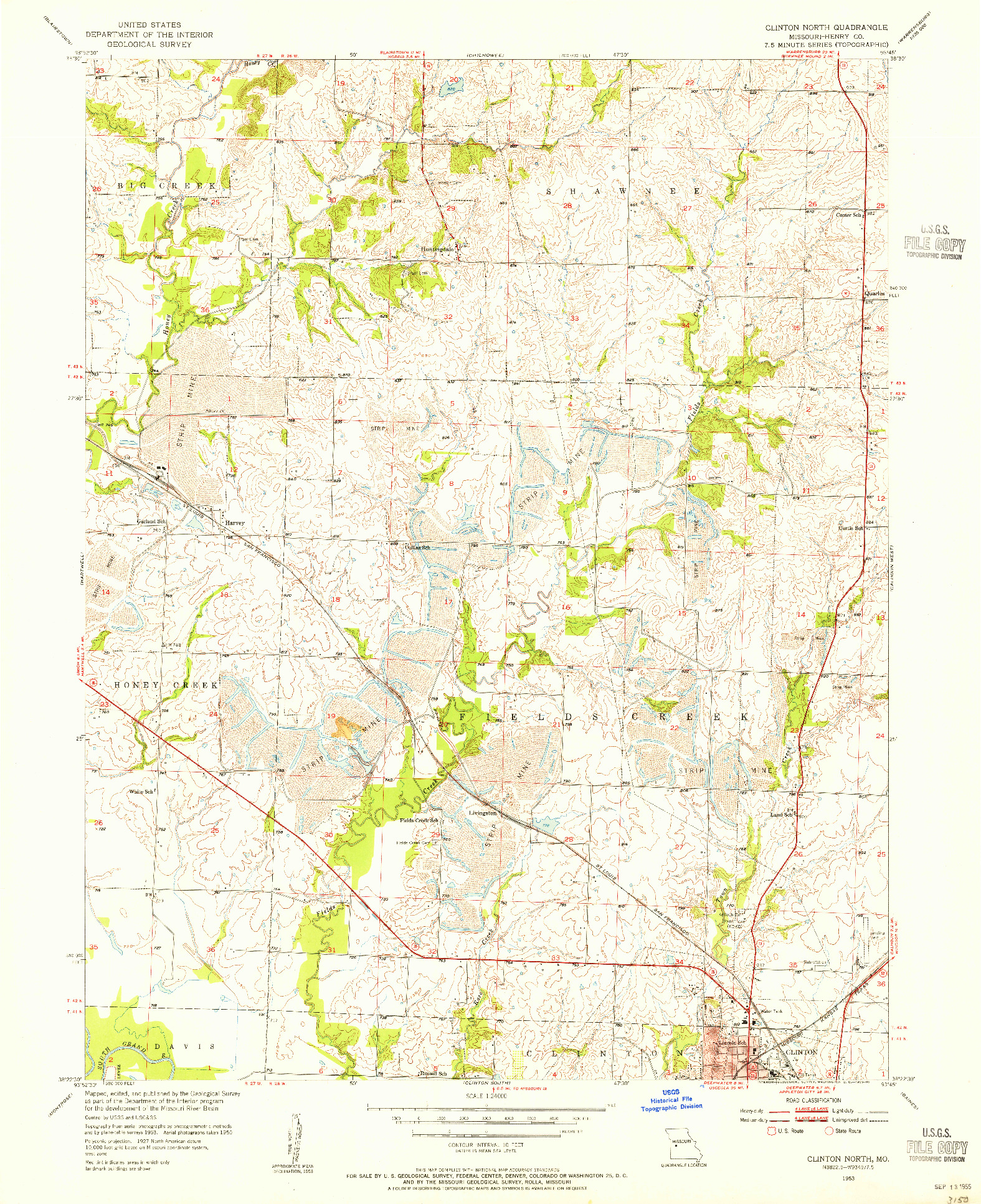 USGS 1:24000-SCALE QUADRANGLE FOR CLINTON NORTH, MO 1953