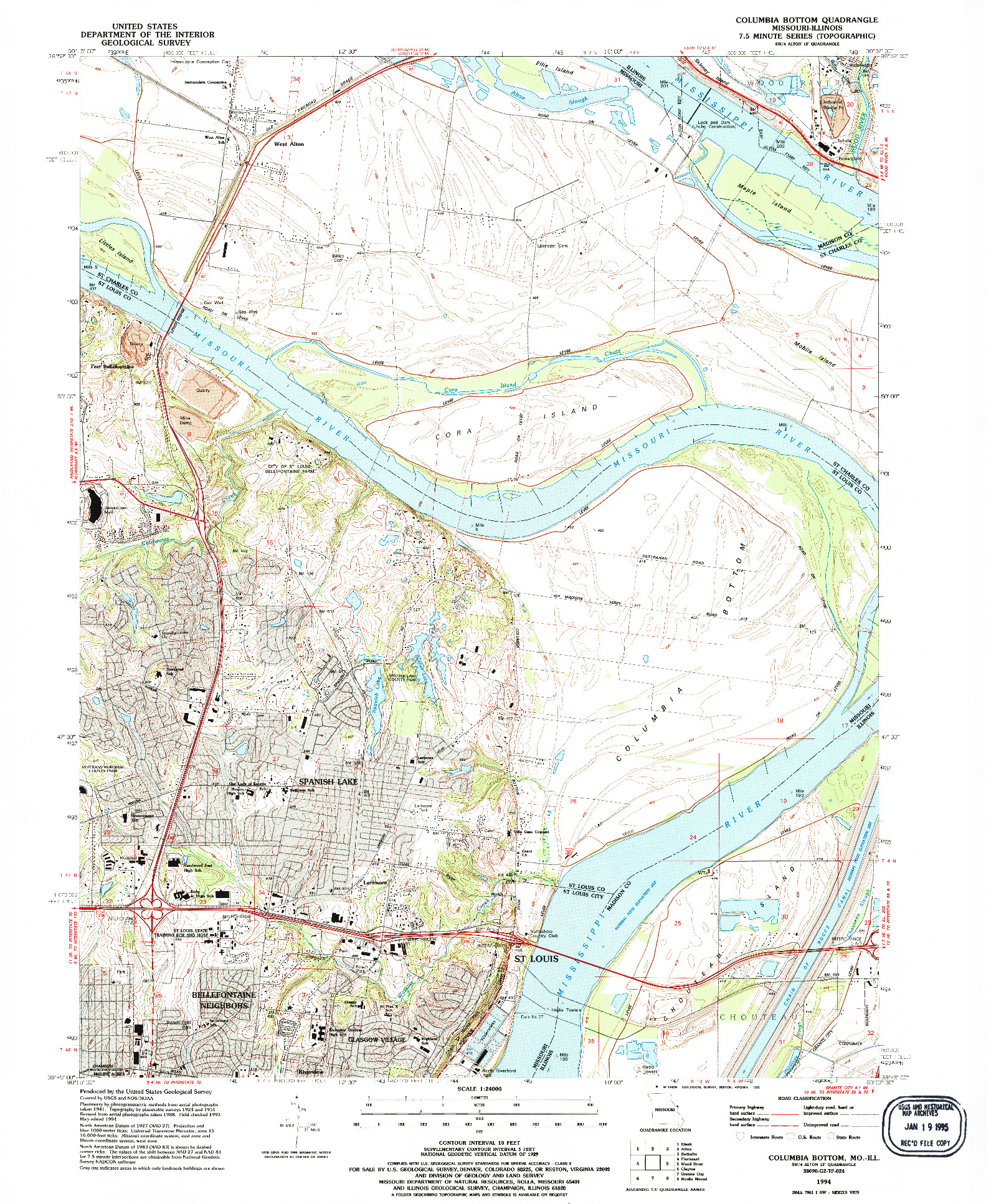 USGS 1:24000-SCALE QUADRANGLE FOR COLUMBIA BOTTOM, MO 1994