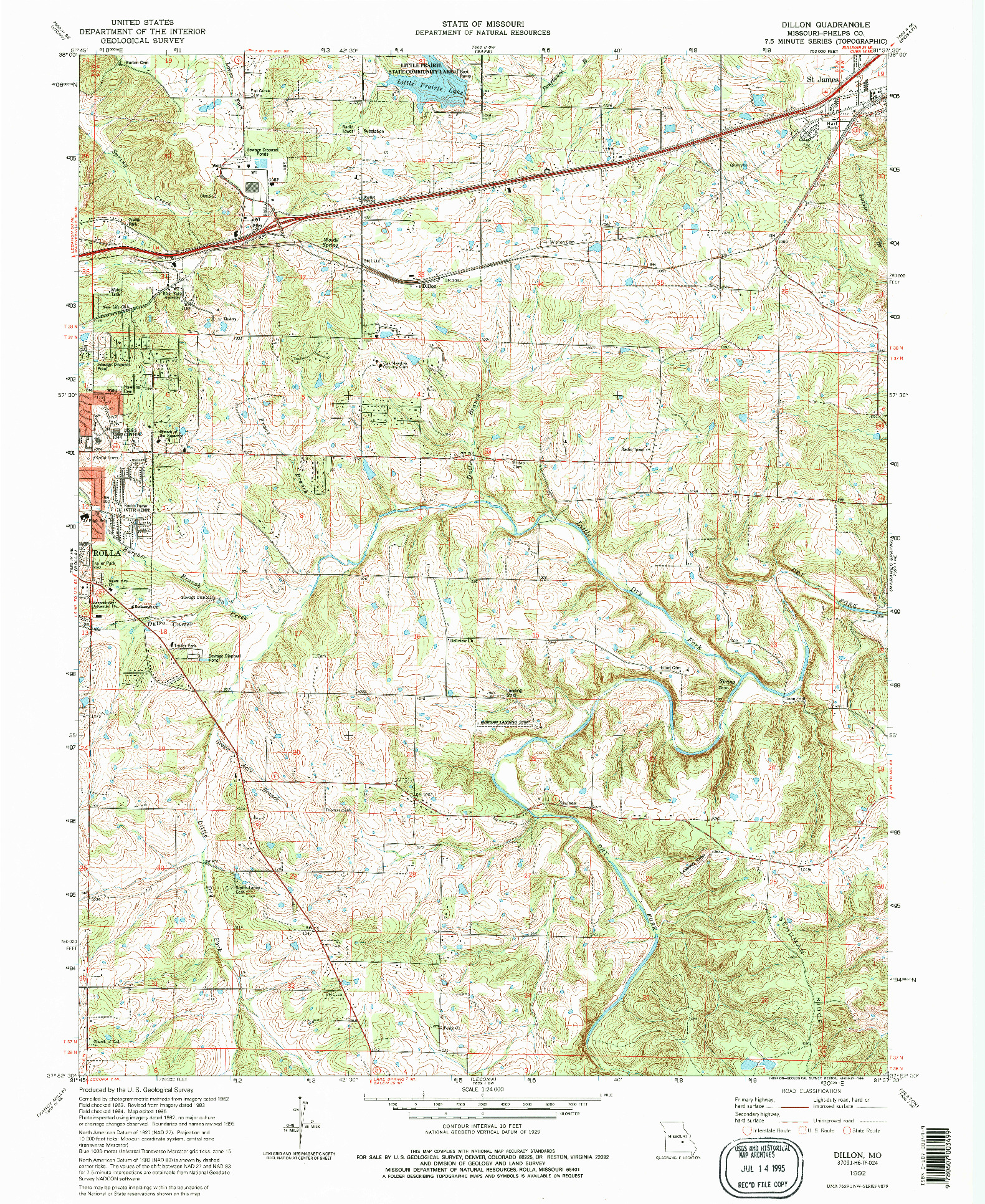 USGS 1:24000-SCALE QUADRANGLE FOR DILLON, MO 1992