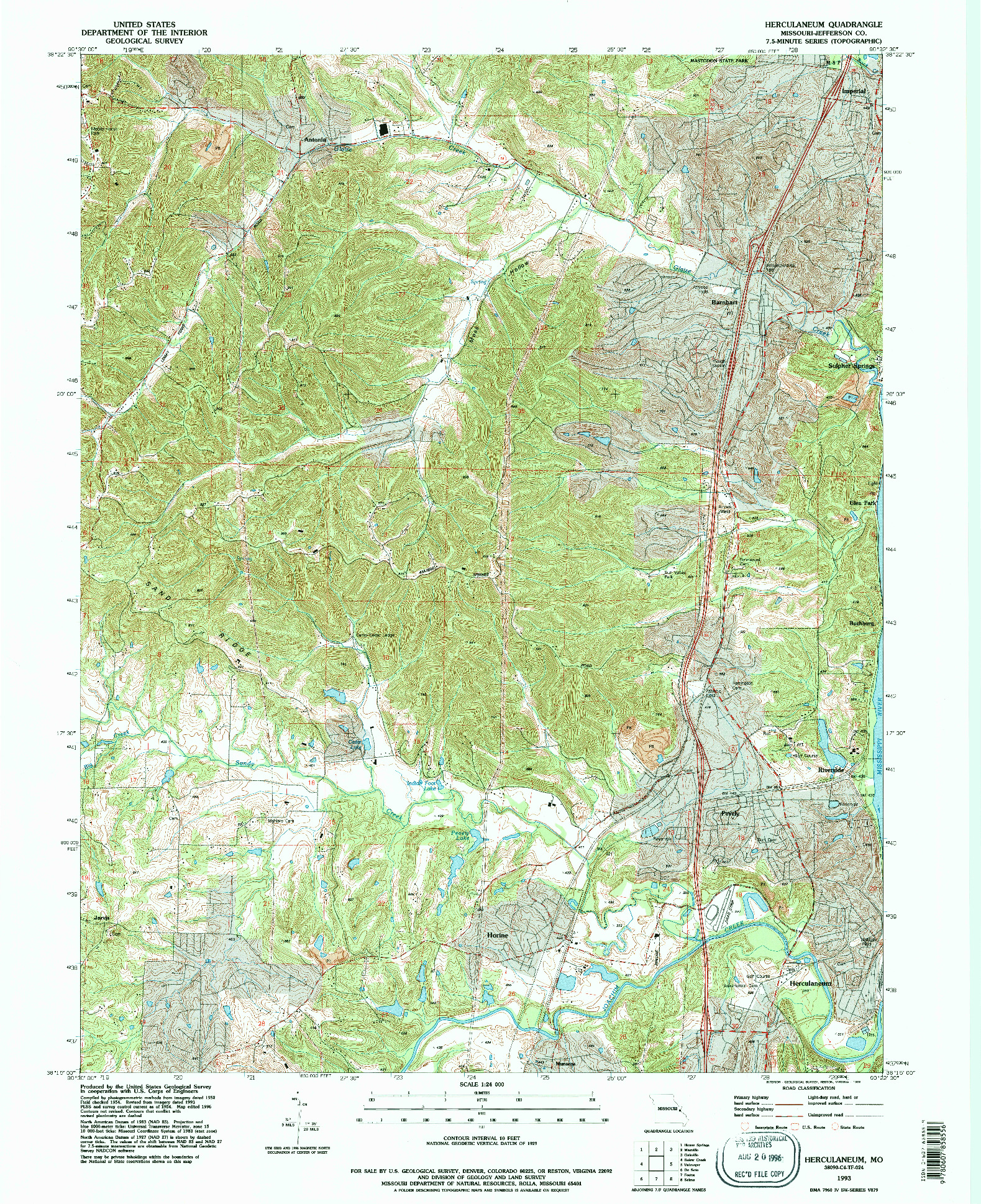 USGS 1:24000-SCALE QUADRANGLE FOR HERCULANEUM, MO 1993