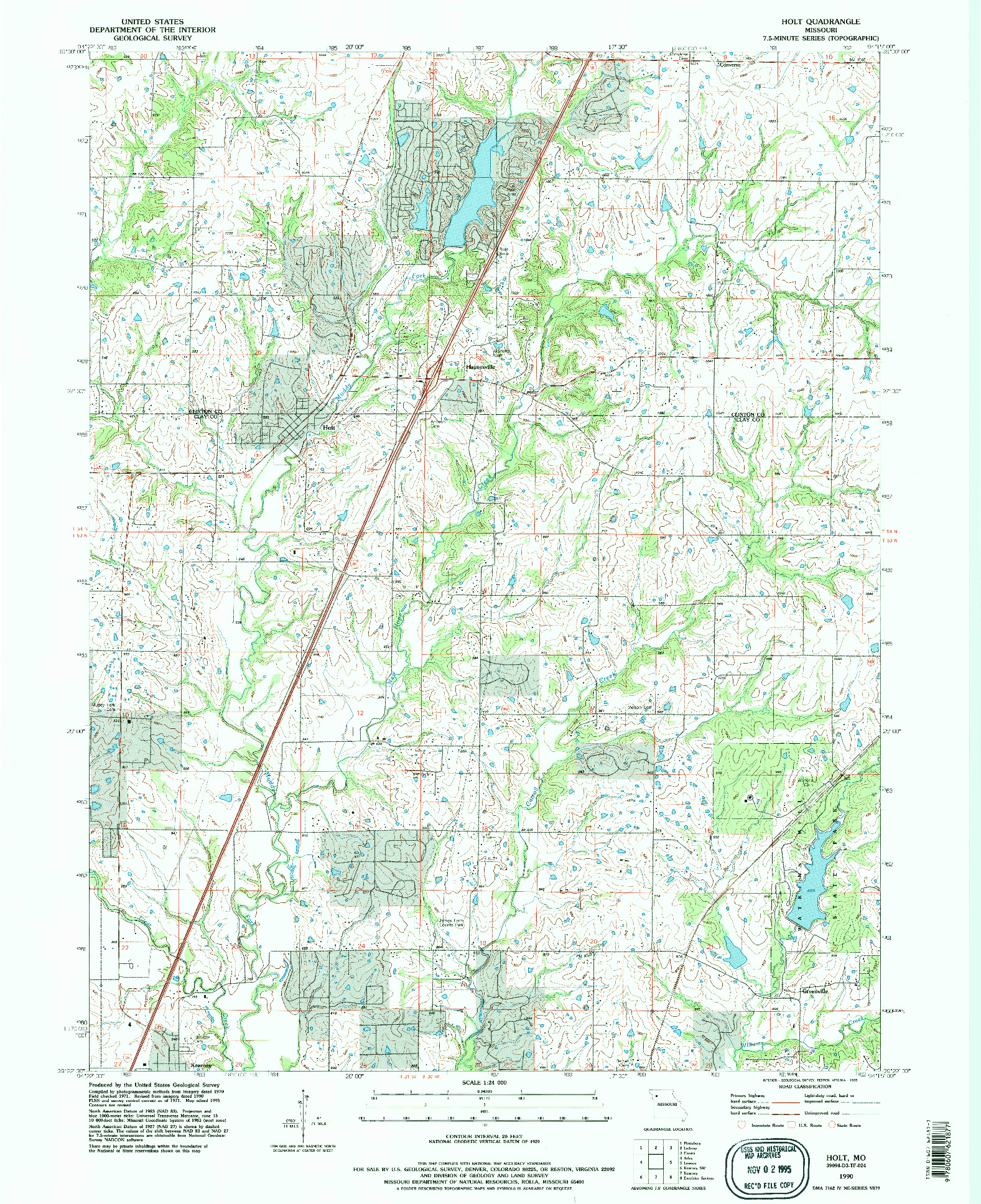 USGS 1:24000-SCALE QUADRANGLE FOR HOLT, MO 1990
