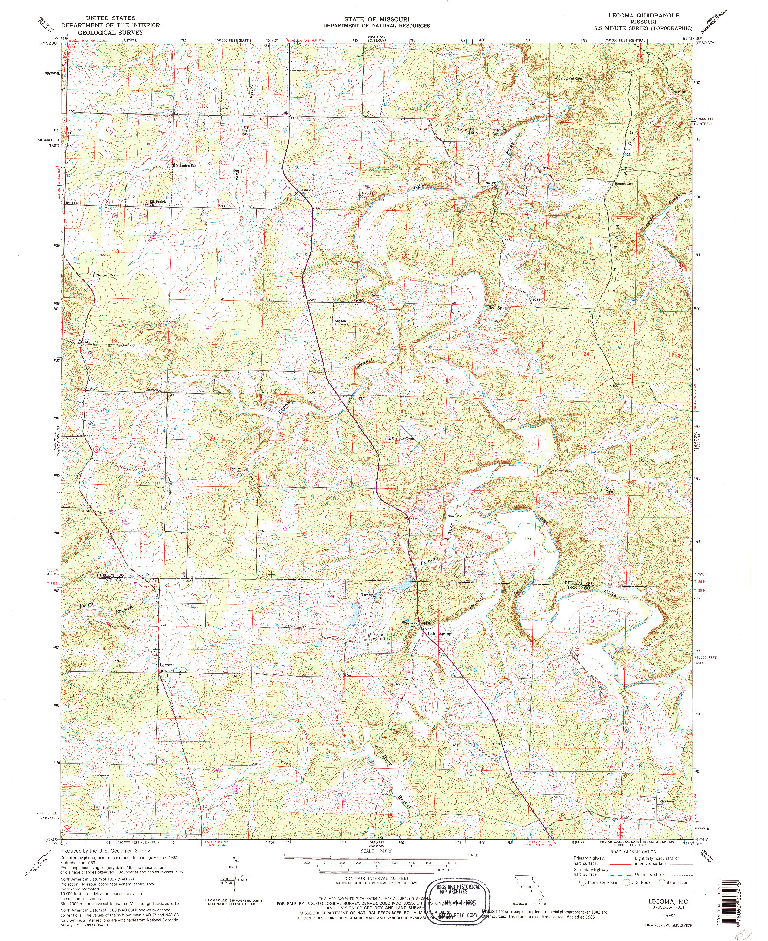 USGS 1:24000-SCALE QUADRANGLE FOR LECOMA, MO 1992
