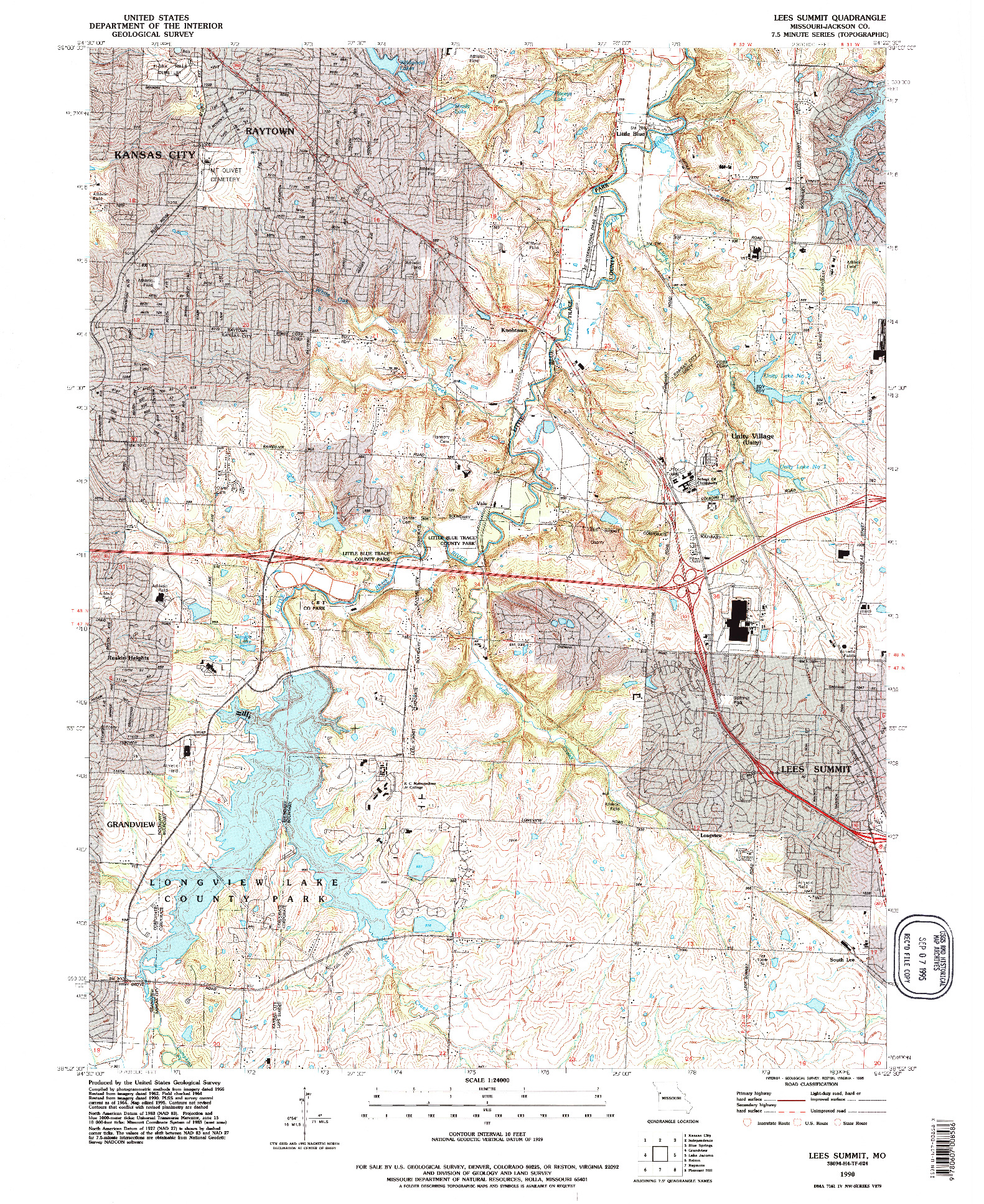 USGS 1:24000-SCALE QUADRANGLE FOR LEES SUMMIT, MO 1990