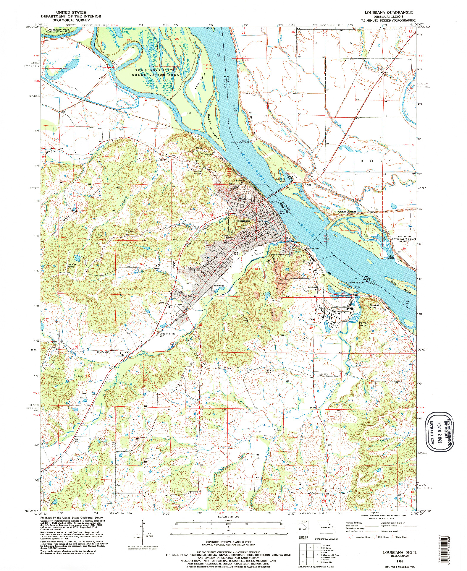 USGS 1:24000-SCALE QUADRANGLE FOR LOUISIANA, MO 1991