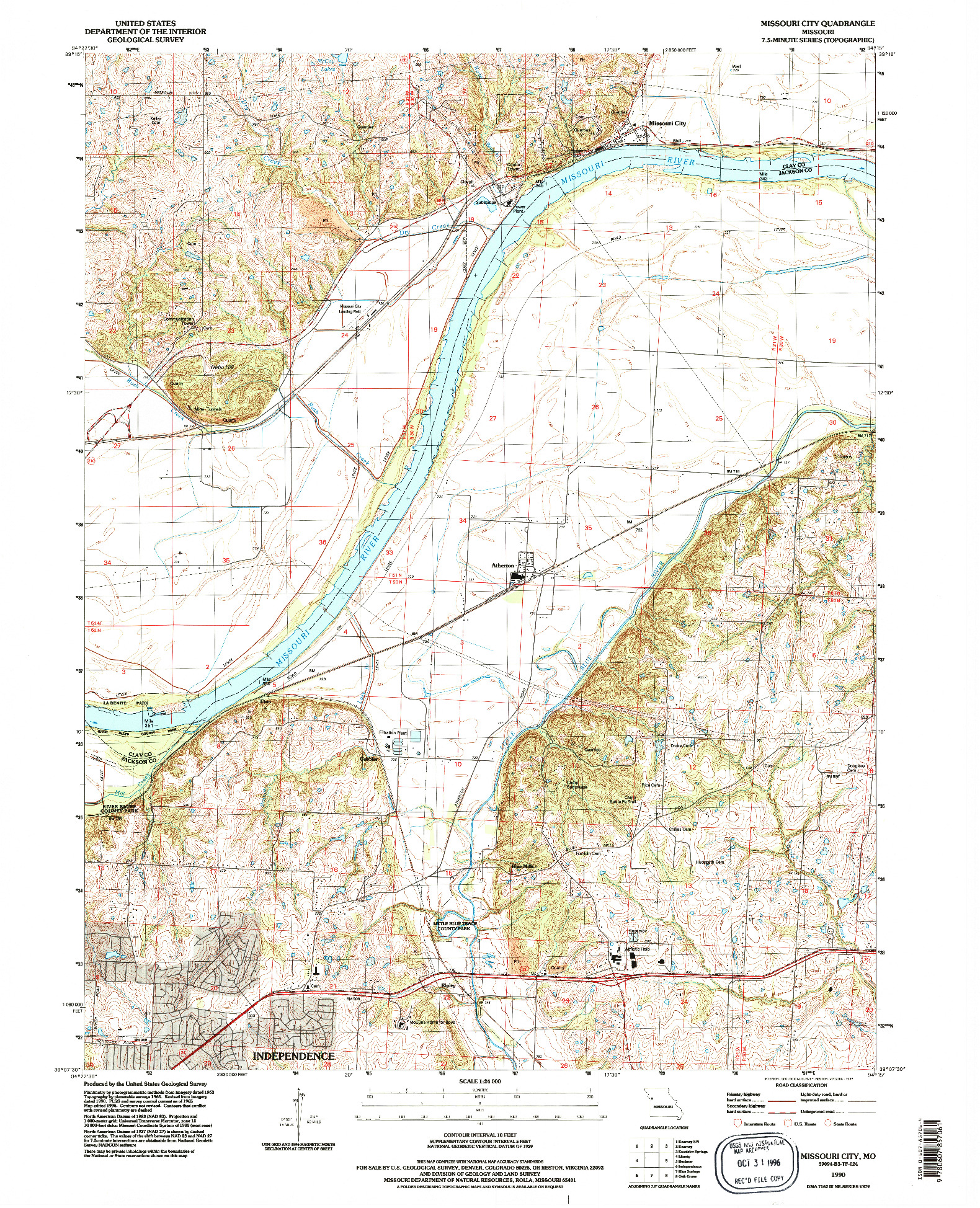 USGS 1:24000-SCALE QUADRANGLE FOR MISSOURI CITY, MO 1990