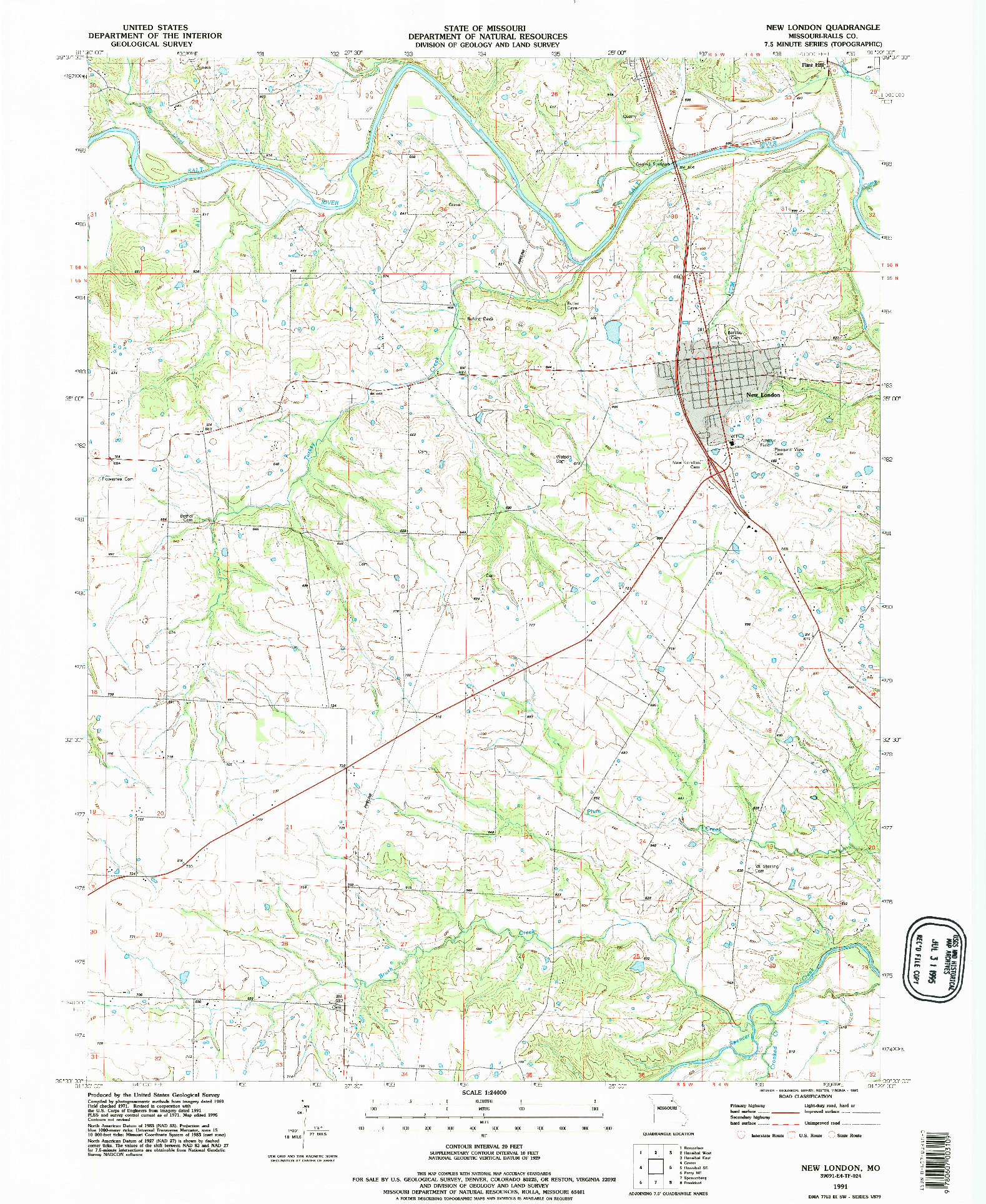 USGS 1:24000-SCALE QUADRANGLE FOR NEW LONDON, MO 1991