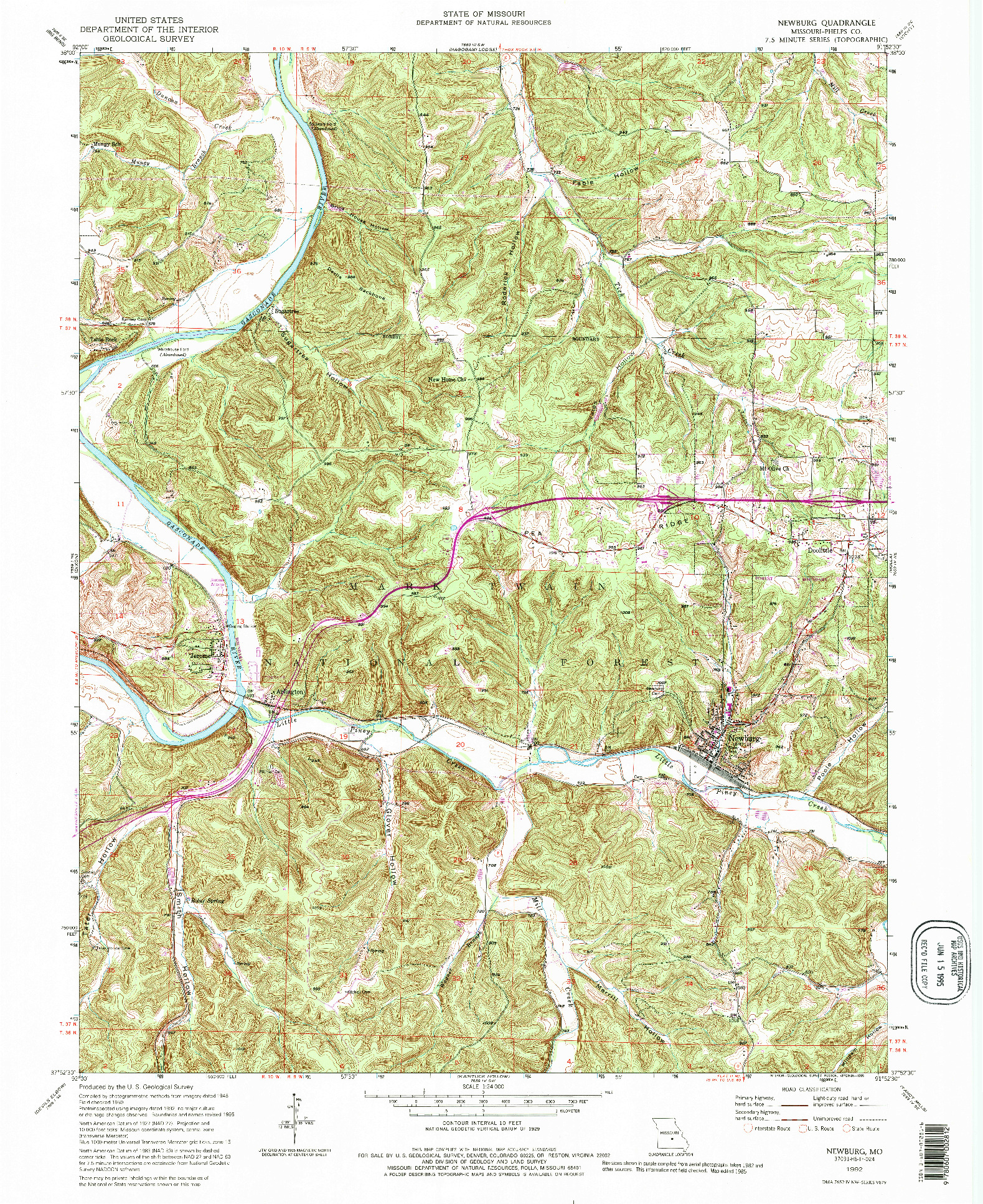 USGS 1:24000-SCALE QUADRANGLE FOR NEWBURG, MO 1992