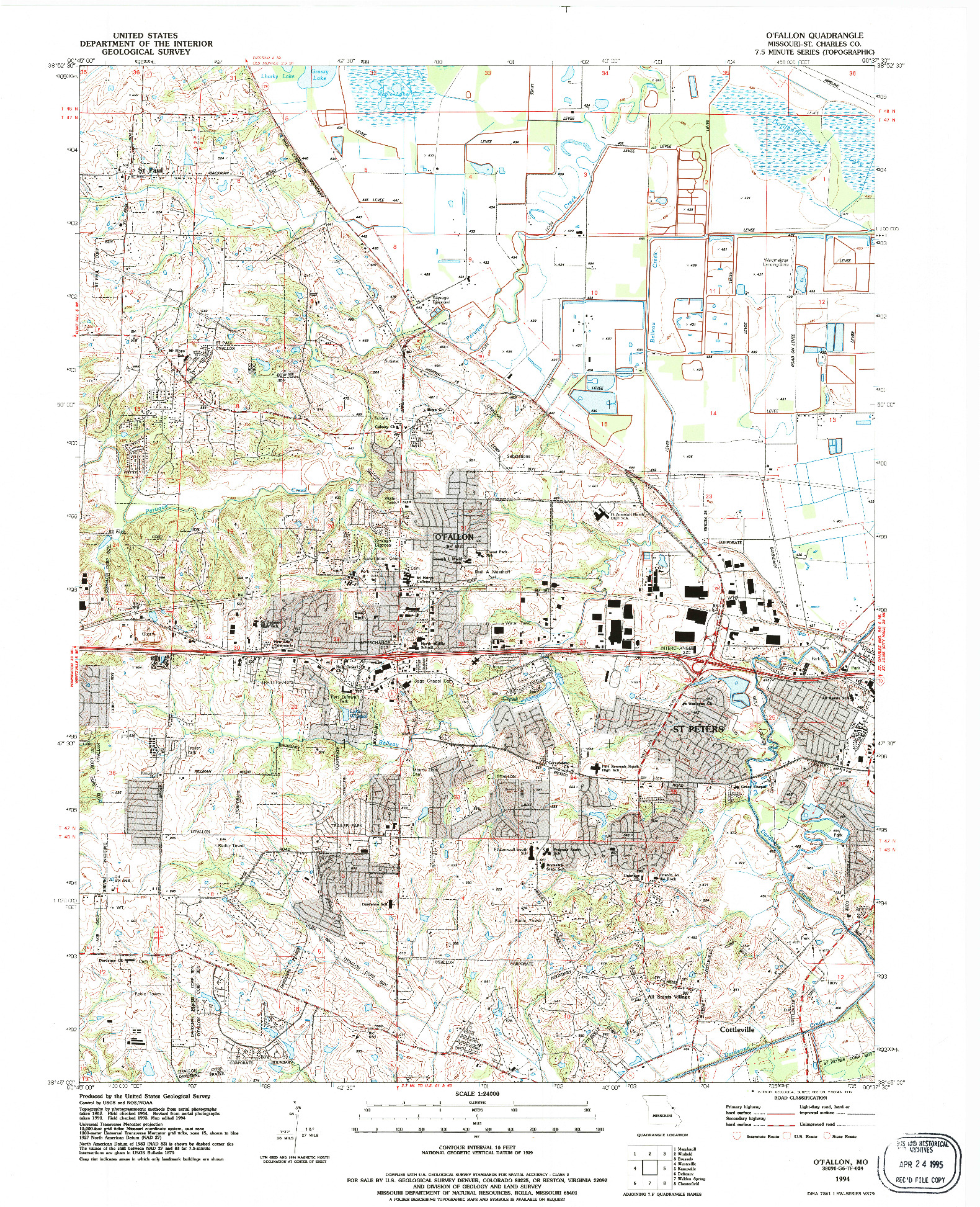 USGS 1:24000-SCALE QUADRANGLE FOR O'FALLON, MO 1994