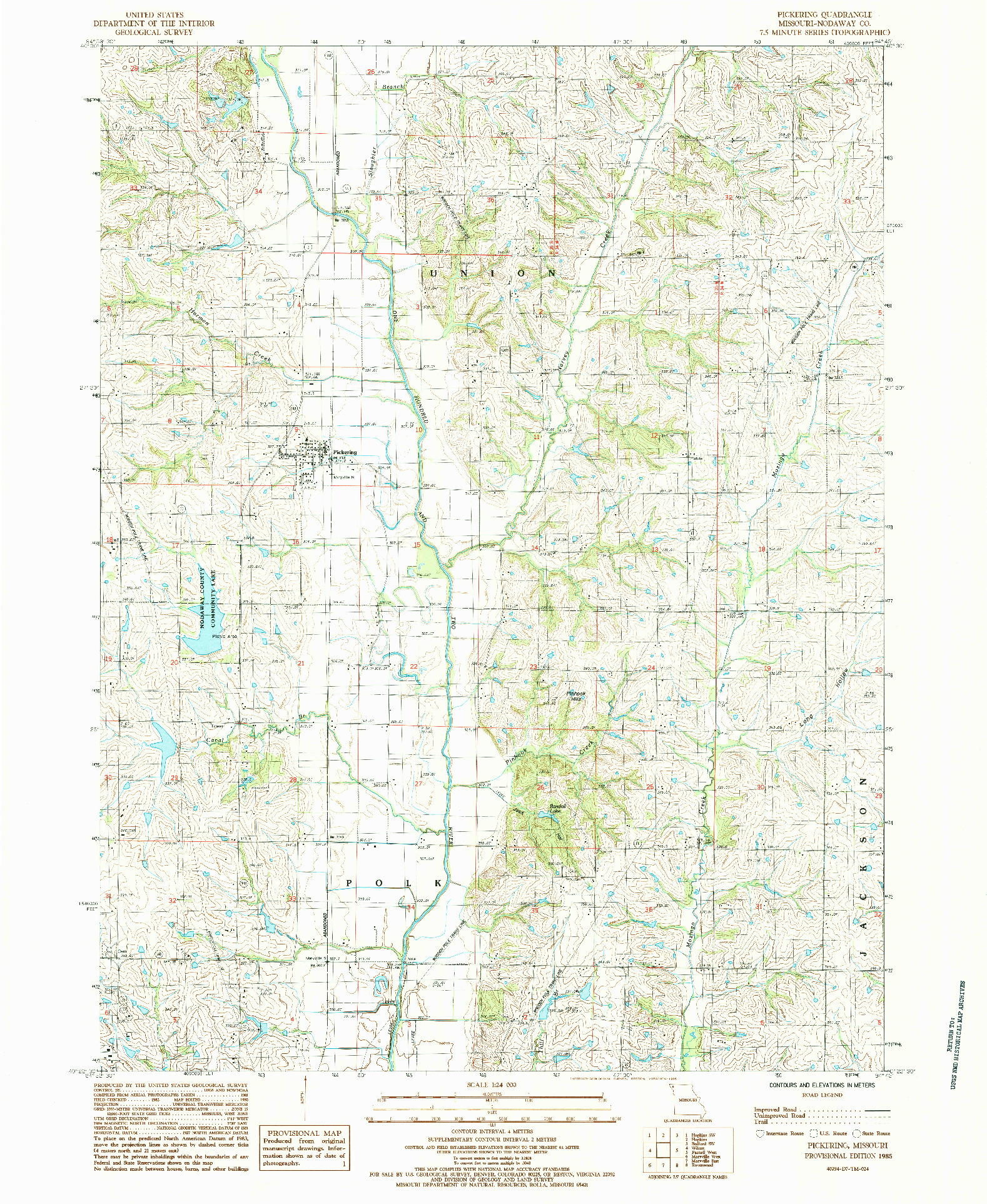 USGS 1:24000-SCALE QUADRANGLE FOR PICKERING, MO 1985