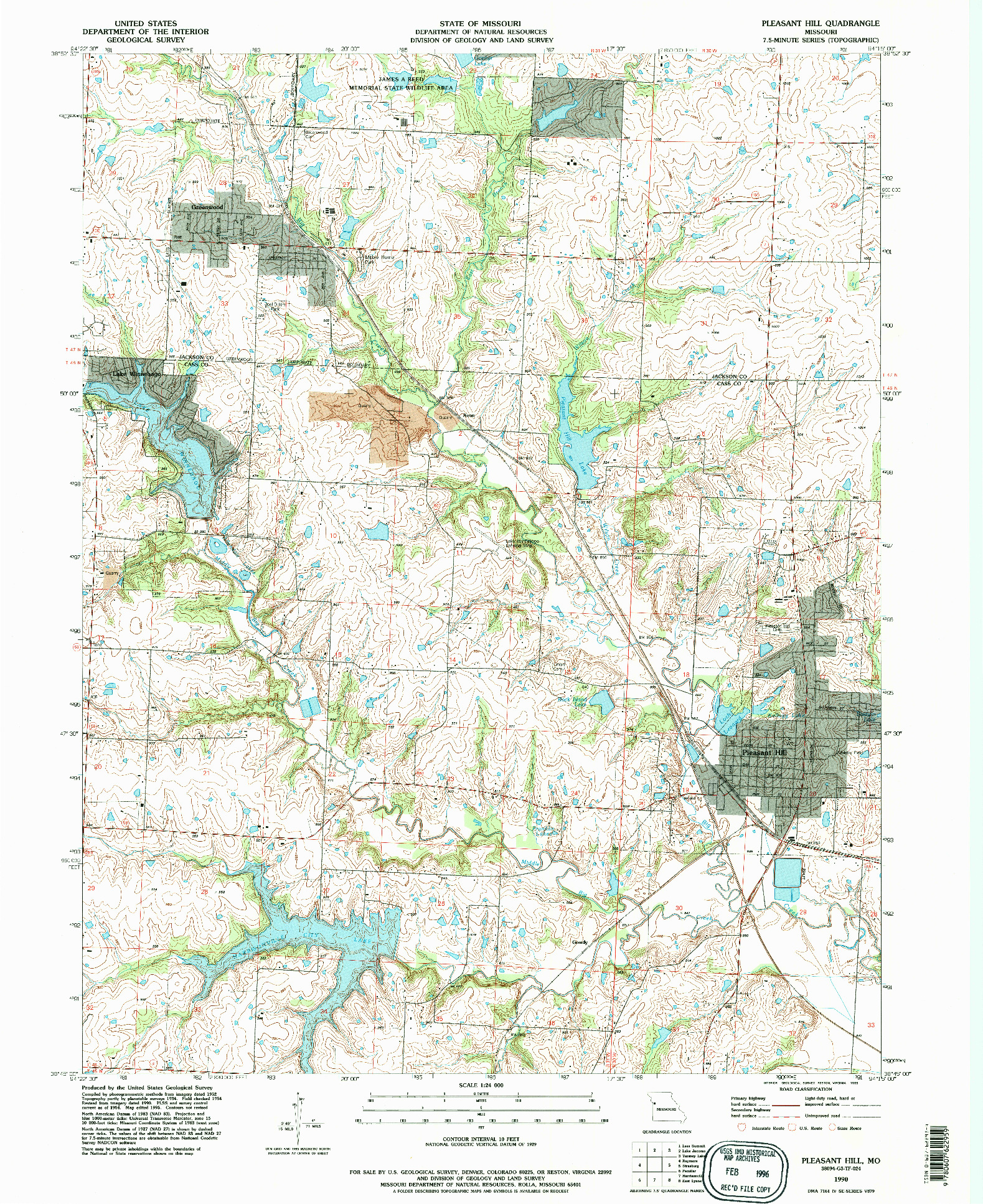 USGS 1:24000-SCALE QUADRANGLE FOR PLEASANT HILL, MO 1990