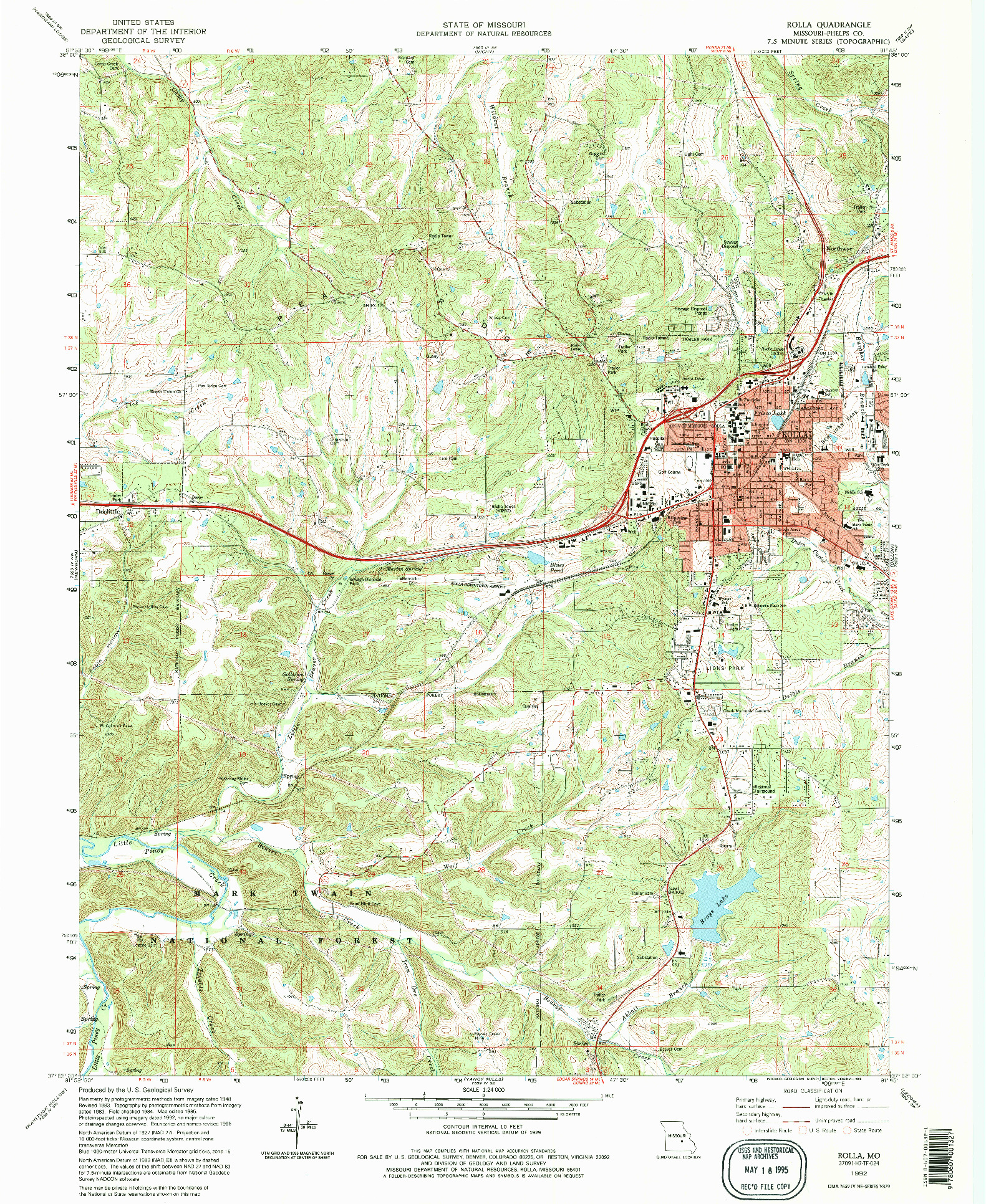 USGS 1:24000-SCALE QUADRANGLE FOR ROLLA, MO 1992