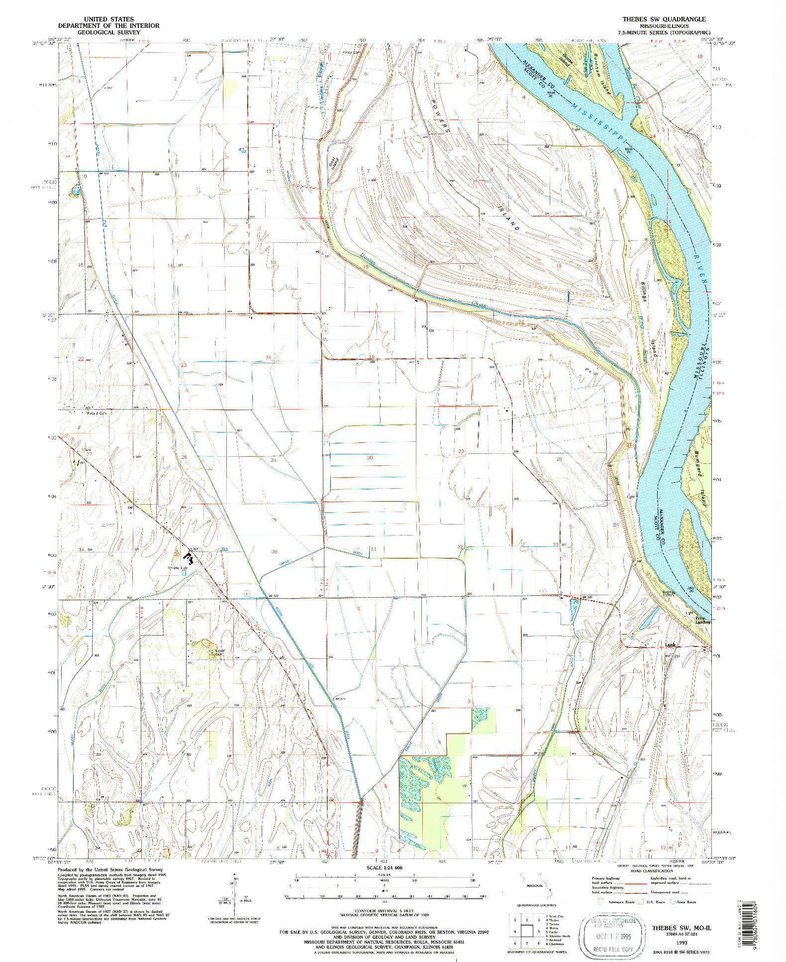 USGS 1:24000-SCALE QUADRANGLE FOR THEBES SW, MO 1993