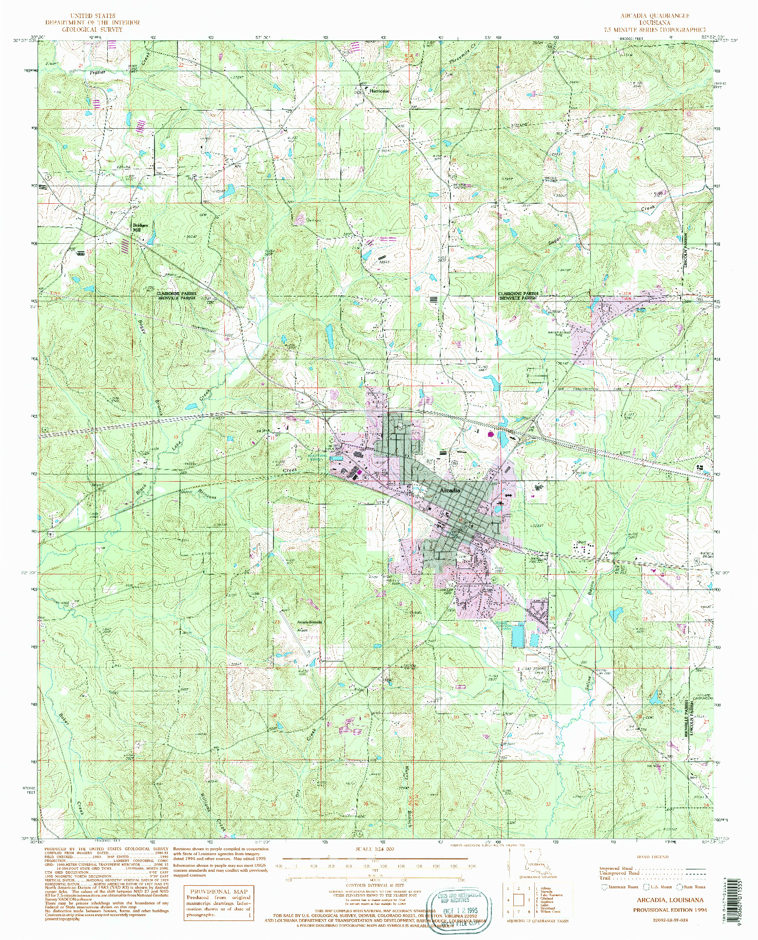USGS 1:24000-SCALE QUADRANGLE FOR ARCADIA, LA 1994