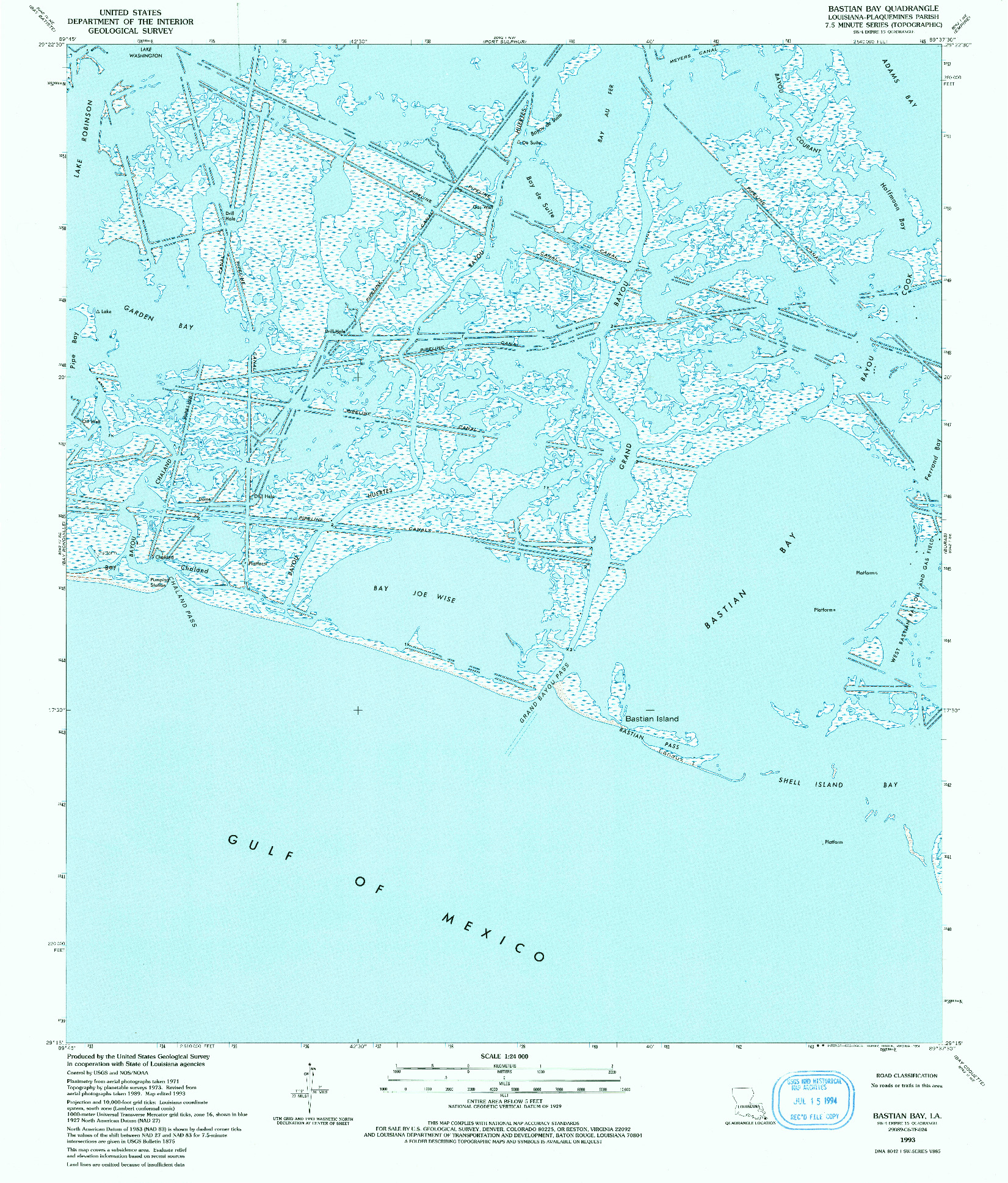 USGS 1:24000-SCALE QUADRANGLE FOR BASTIAN BAY, LA 1993