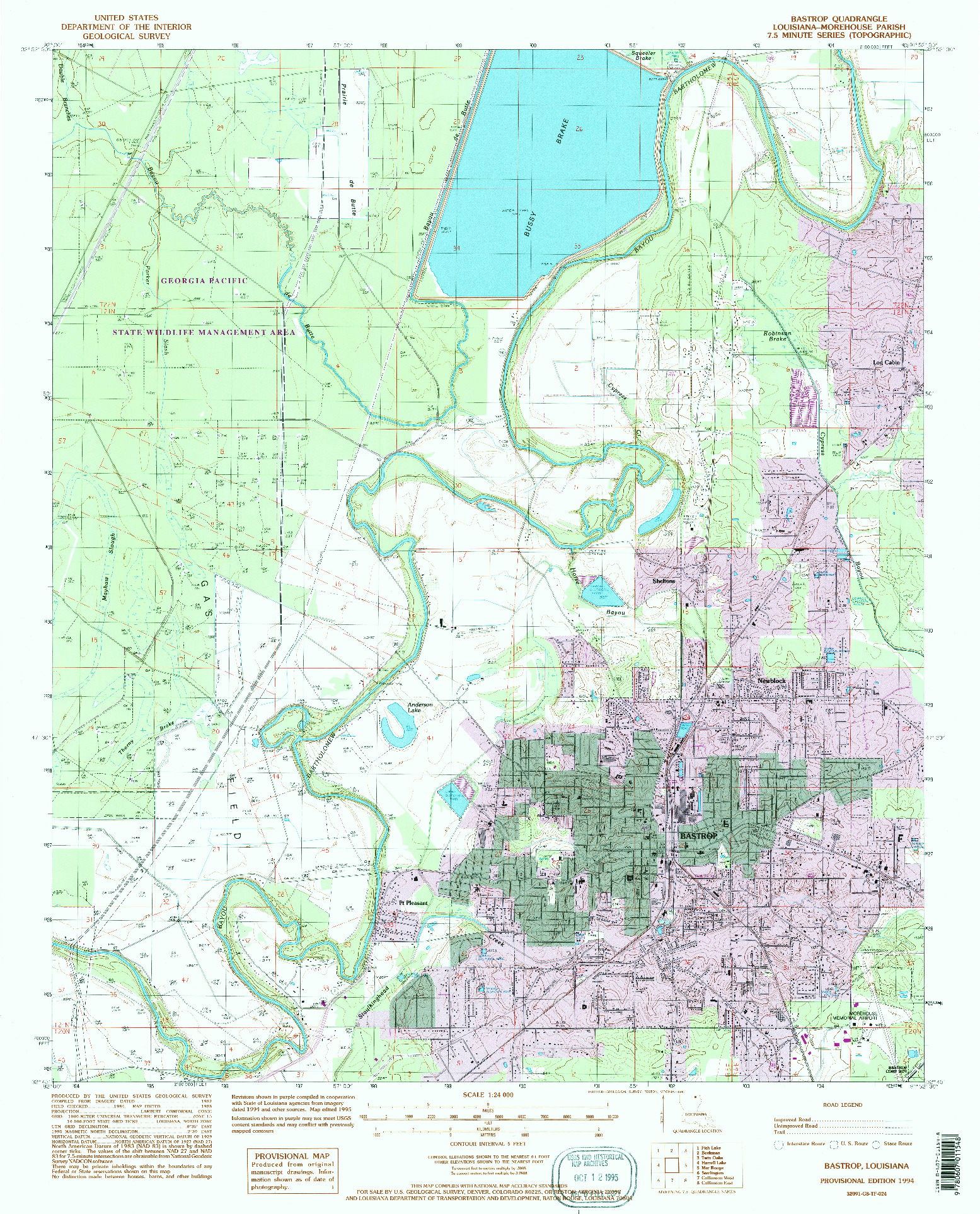 USGS 1:24000-SCALE QUADRANGLE FOR BASTROP, LA 1994