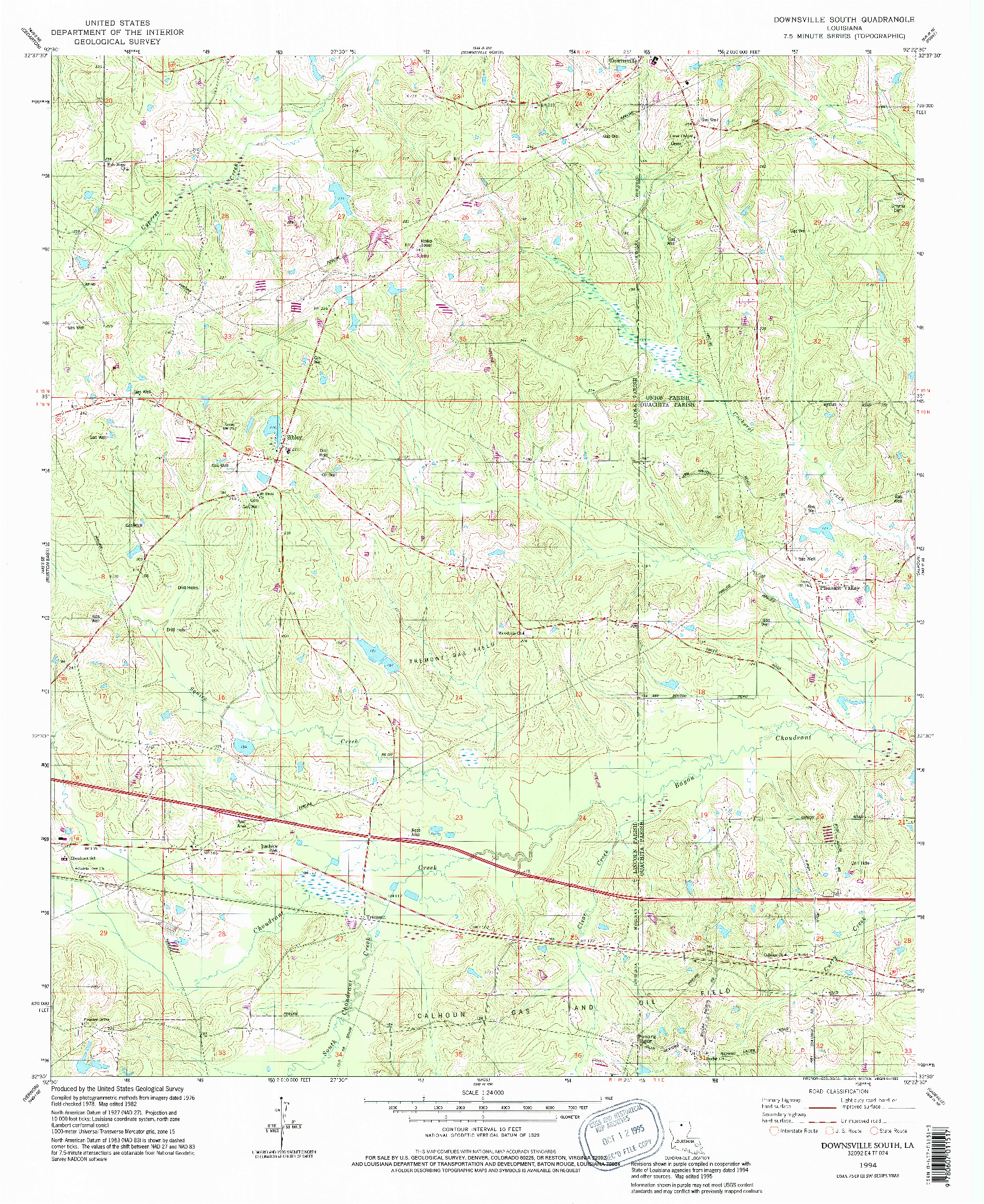 USGS 1:24000-SCALE QUADRANGLE FOR DOWNSVILLE SOUTH, LA 1994