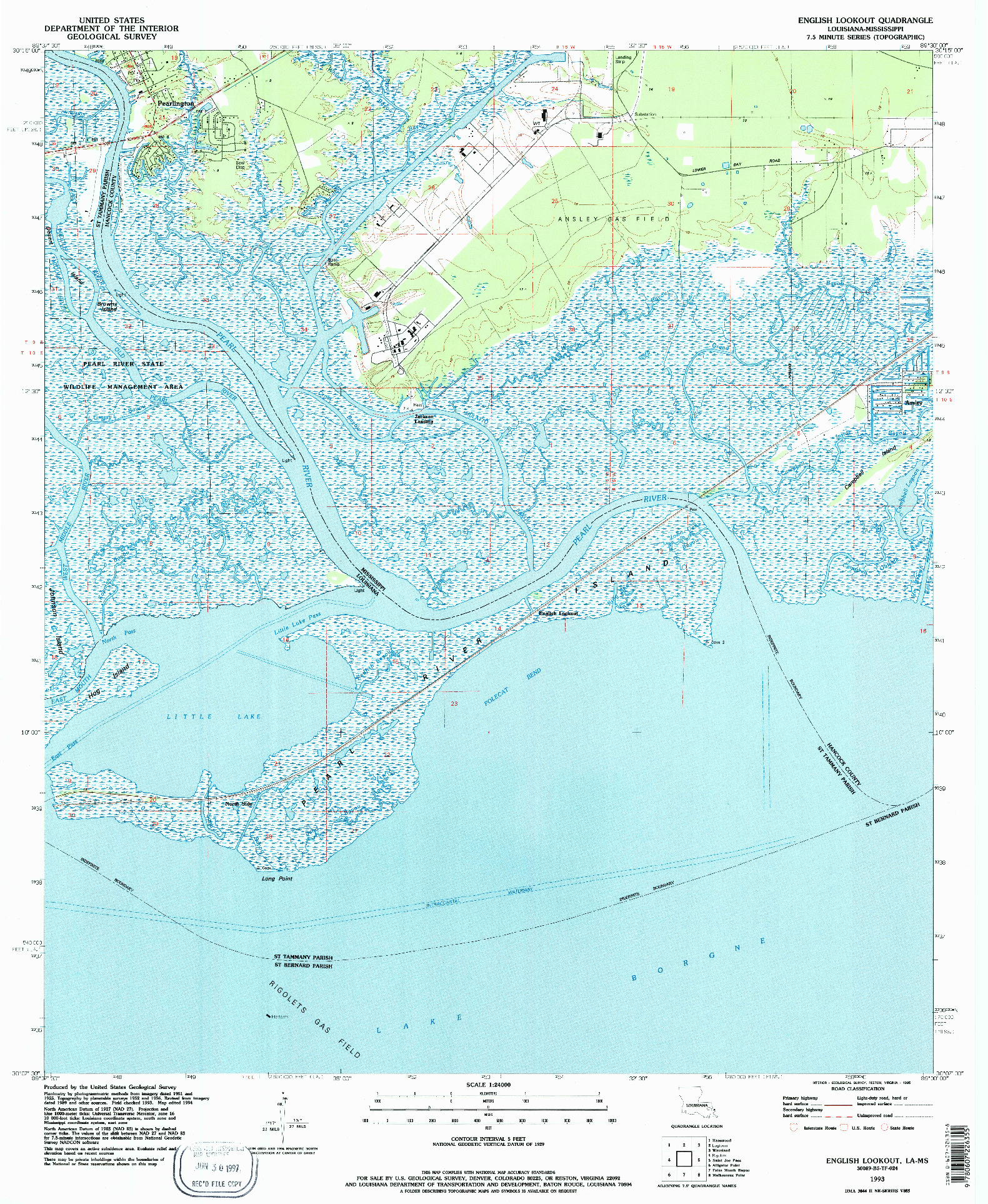 USGS 1:24000-SCALE QUADRANGLE FOR ENGLISH LOOKOUT, LA 1993